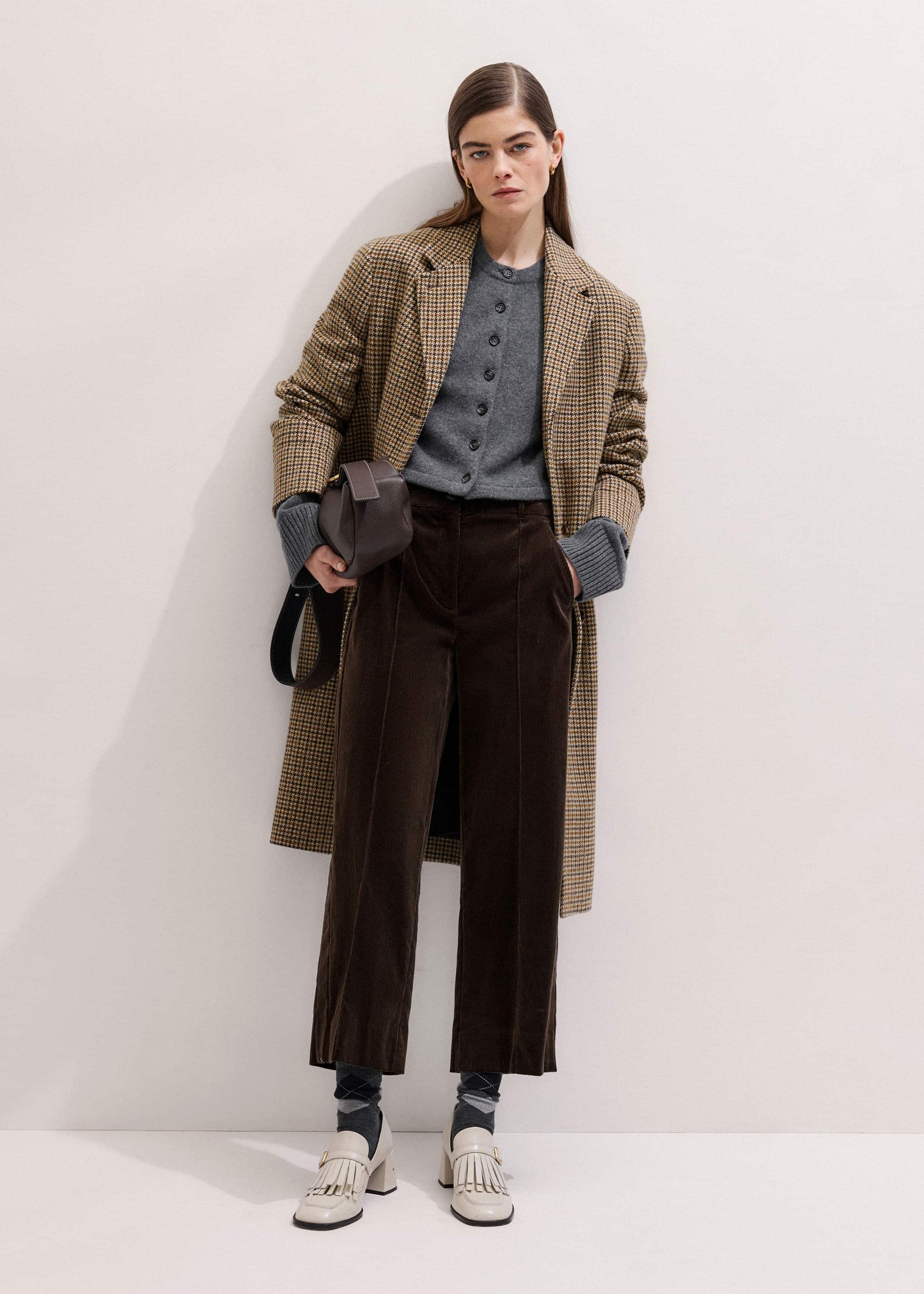 ME and EM Clothing Brown Italian Cord Straight Crop Pant