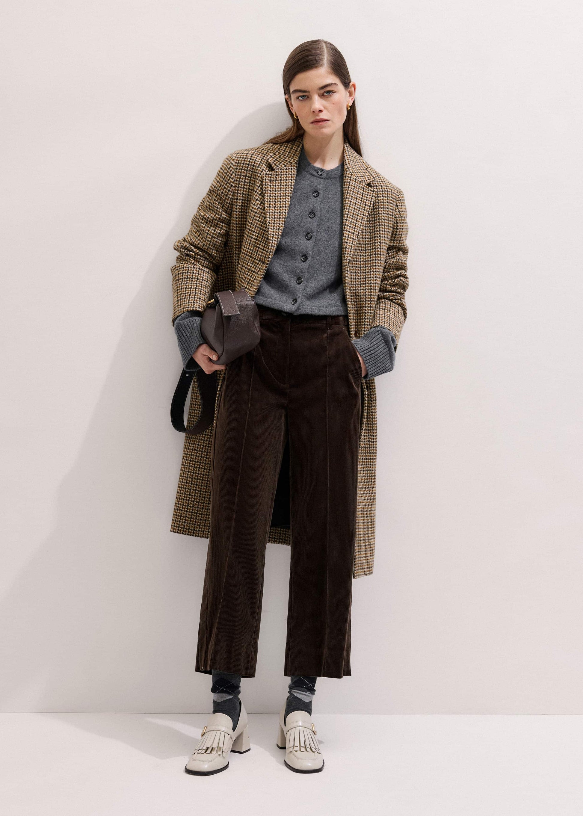 ME and EM Clothing Brown Italian Cord Straight Crop Pant