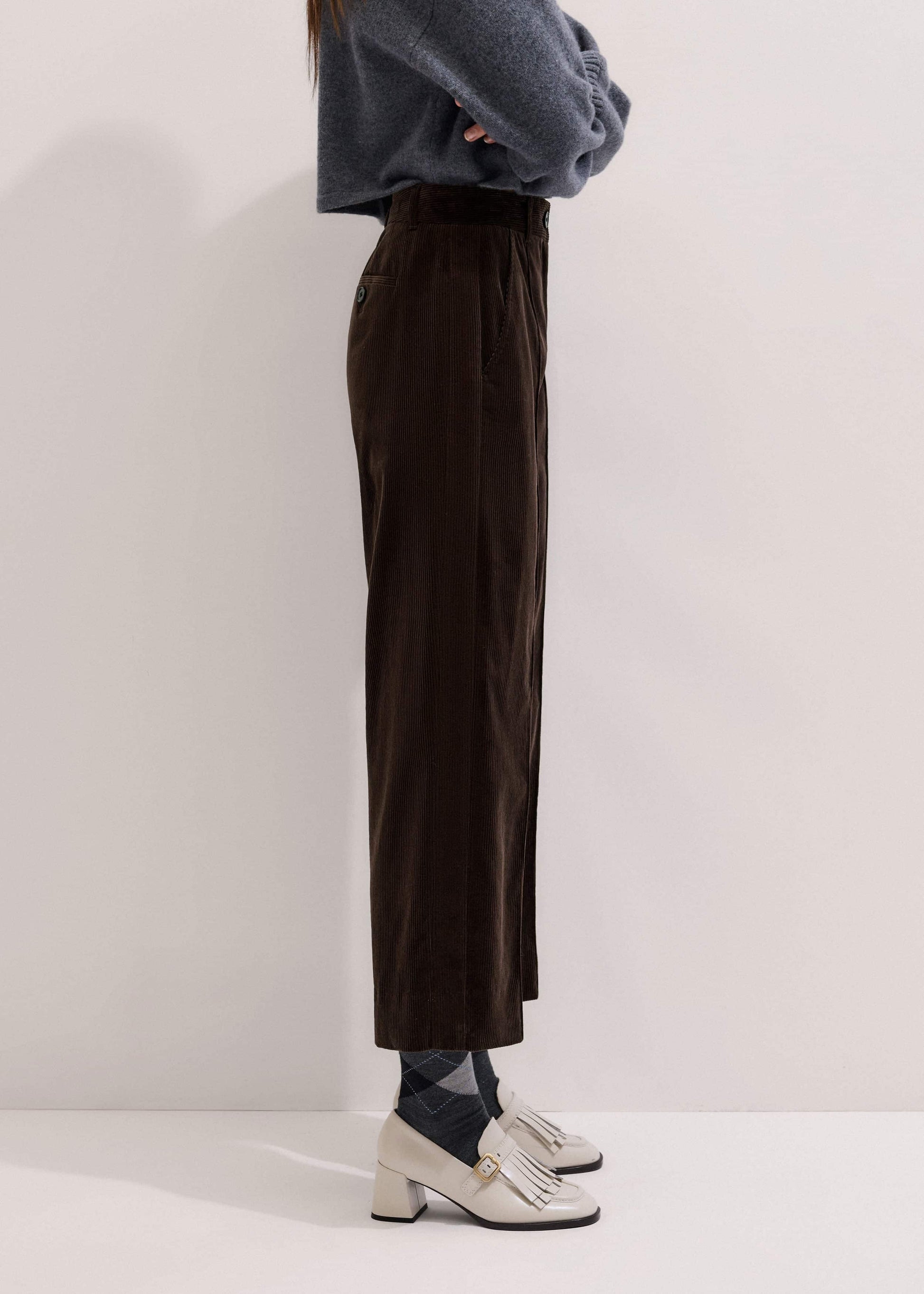 ME and EM Clothing Brown Italian Cord Straight Crop Pant