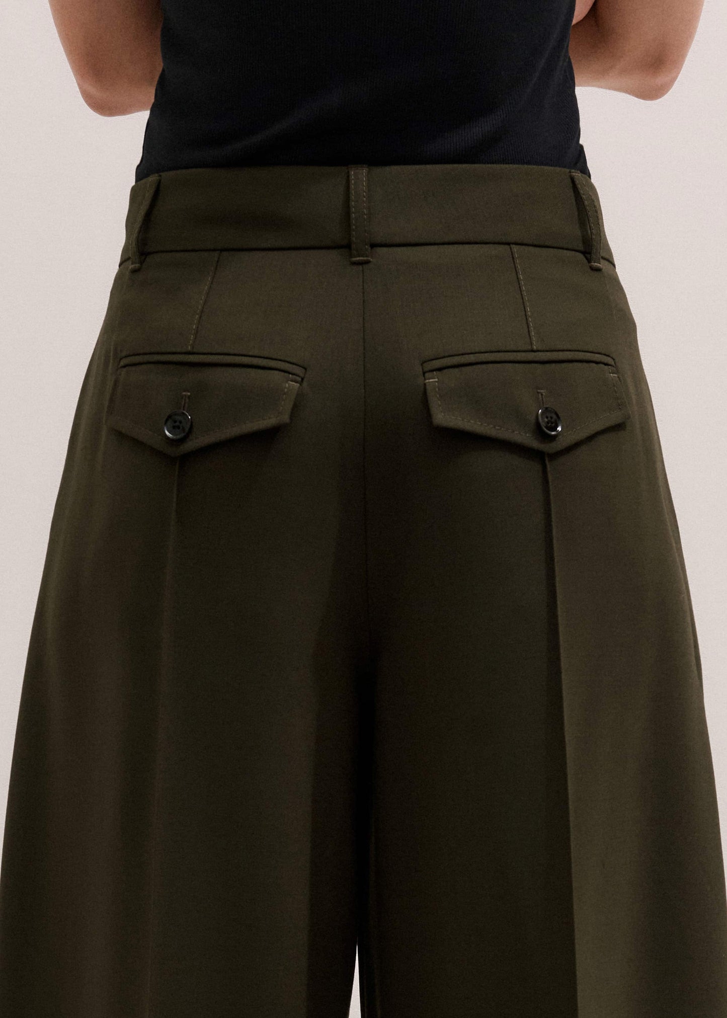 ME and EM Clothing Olive Green Pintuck Tapered Pant