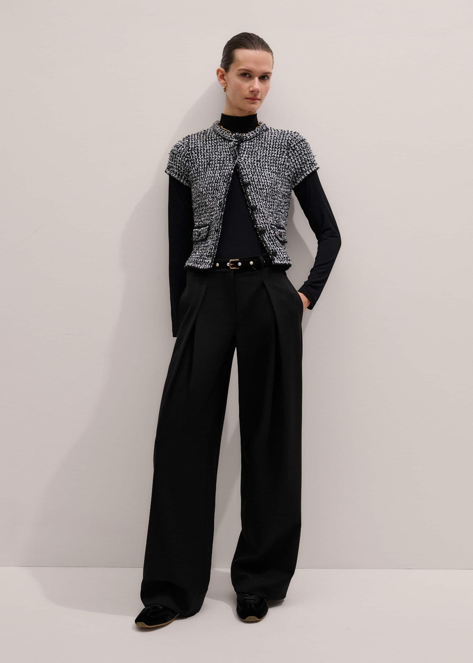 ME and EM Clothing Black Wool Exaggerated Tapered Pleat Pant