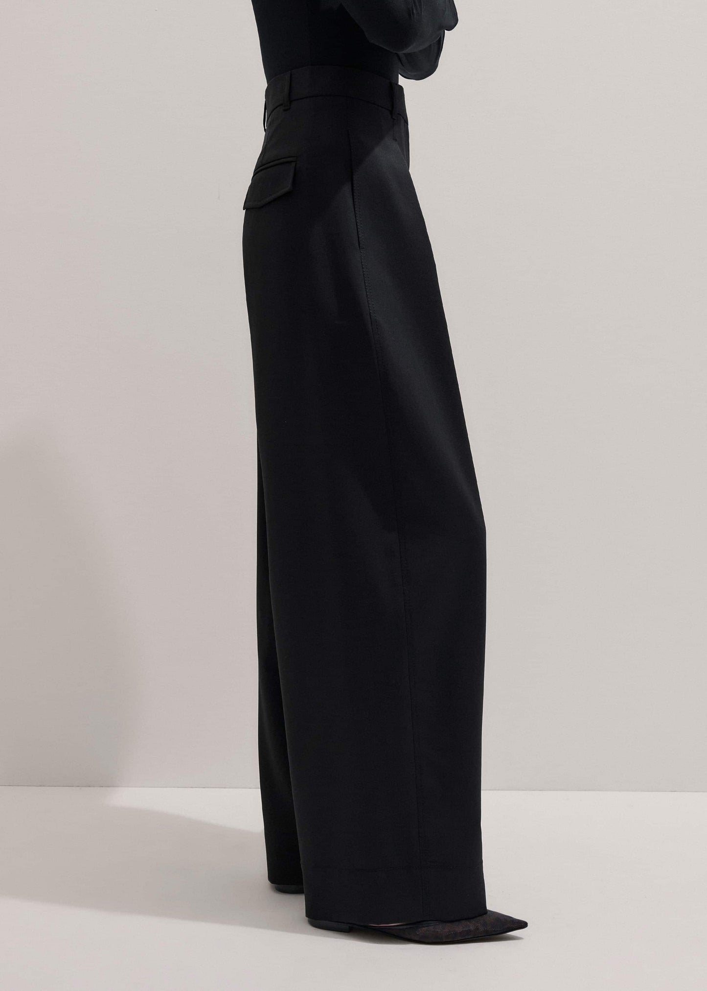 ME and EM Clothing Black Wool Exaggerated Tapered Pleat Pant