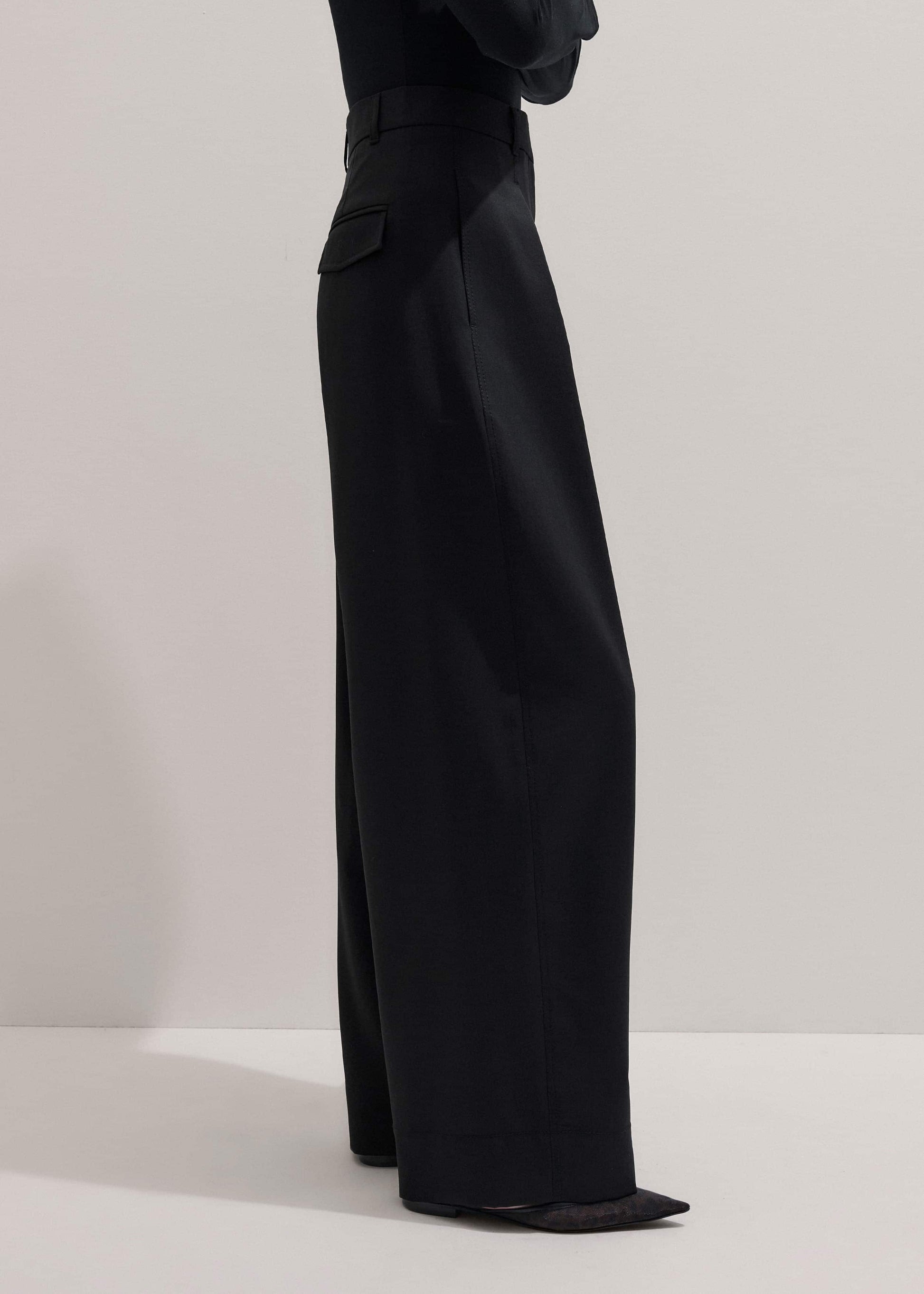 ME and EM Clothing Black Wool Exaggerated Tapered Pleat Pant