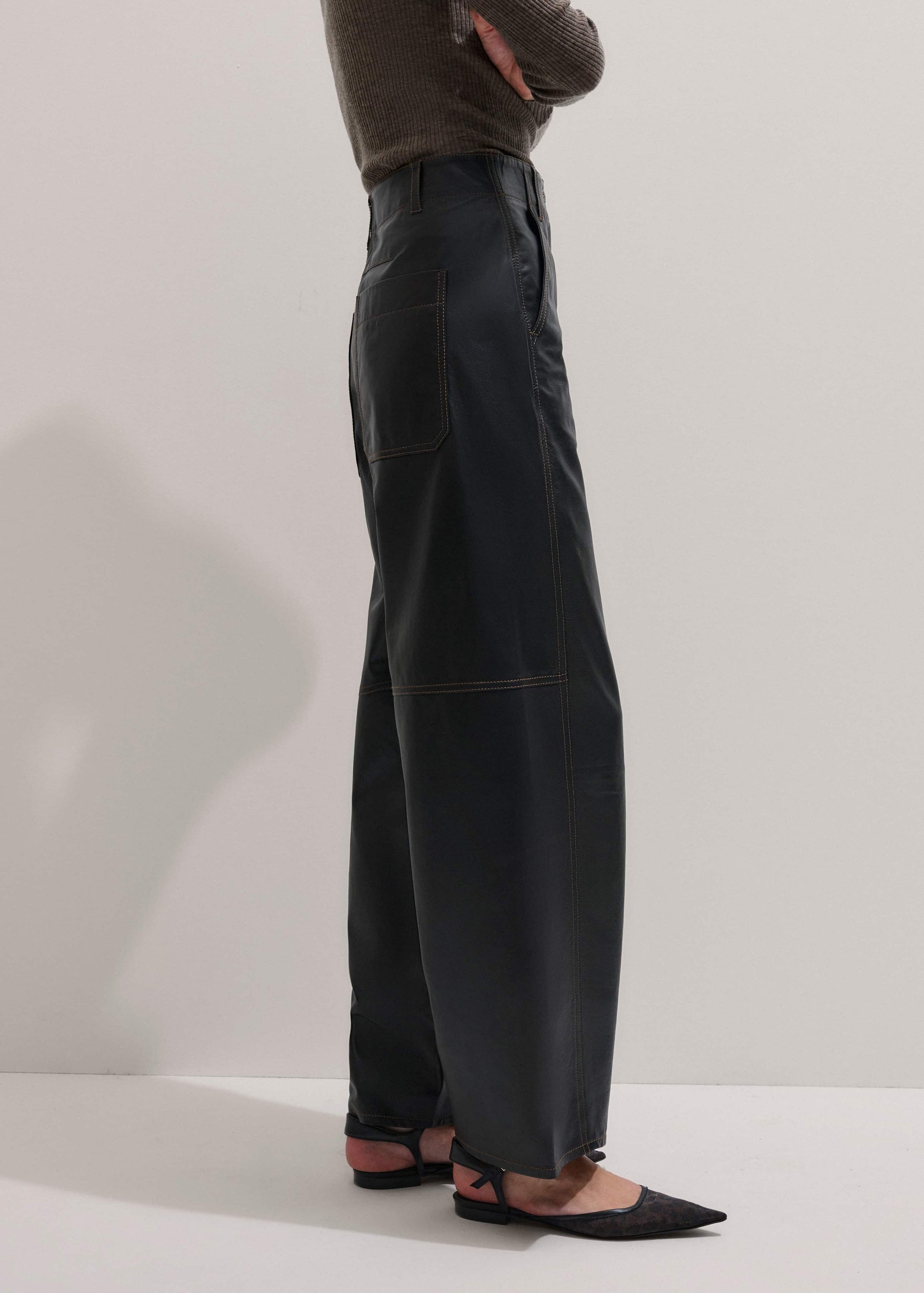 ME and EM Clothing Black Leather Extreme Tapered Pant