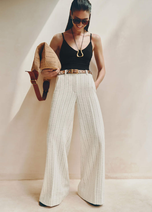 ME and EM Clothing Ivory Striped Leg Elongator Pant