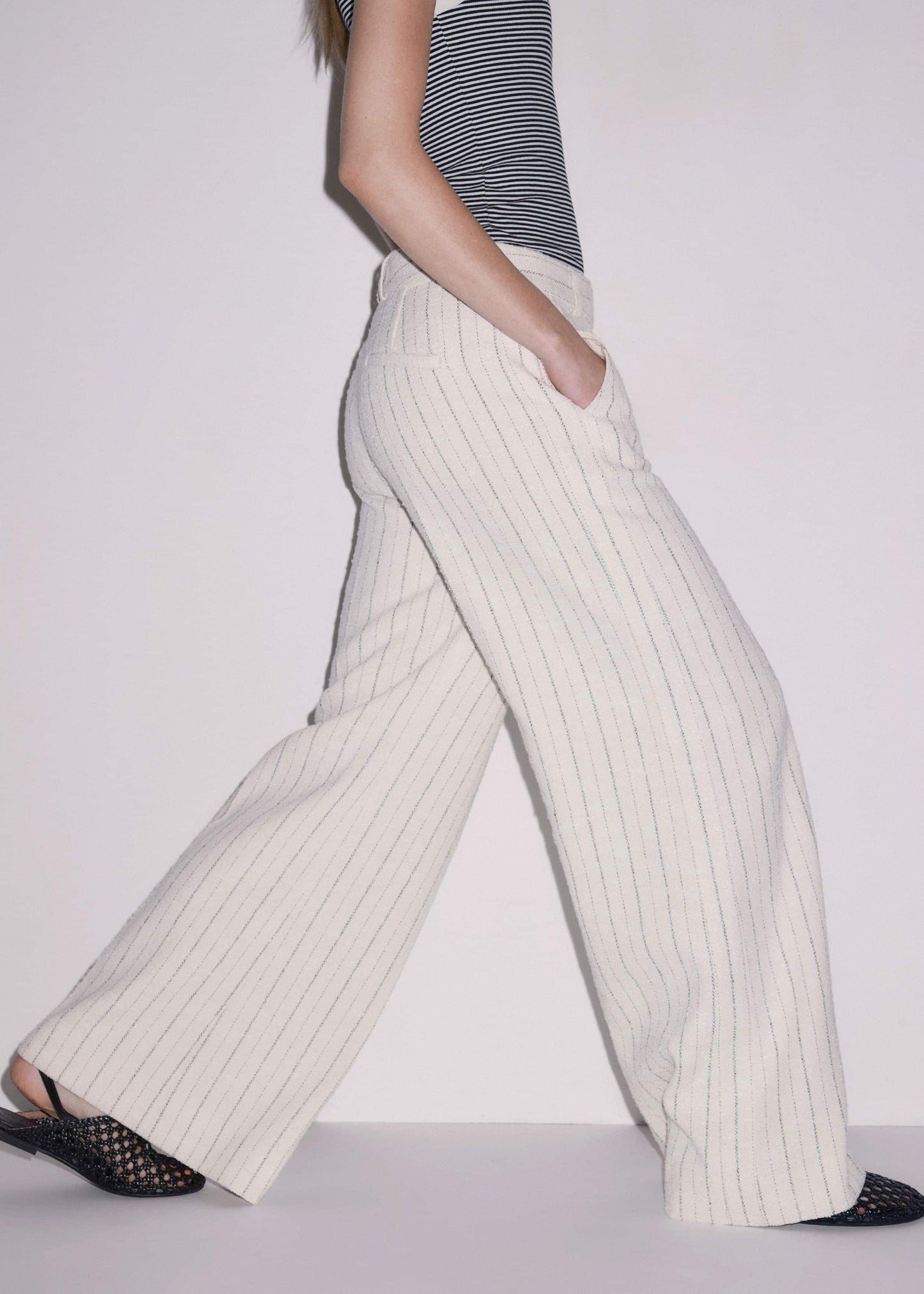 ME and EM Clothing Ivory Striped Leg Elongator Pant