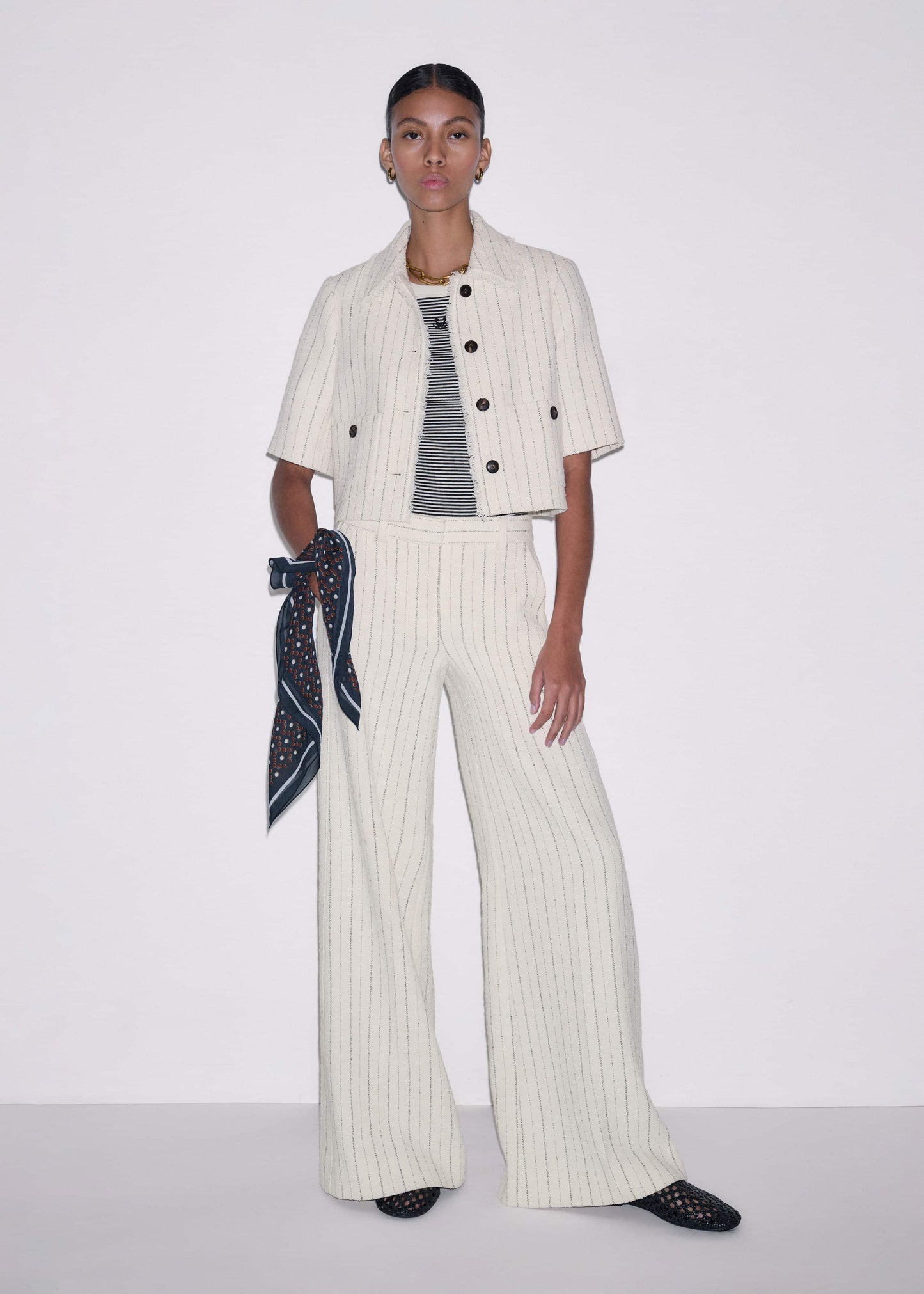 ME and EM Clothing Ivory Striped Leg Elongator Pant