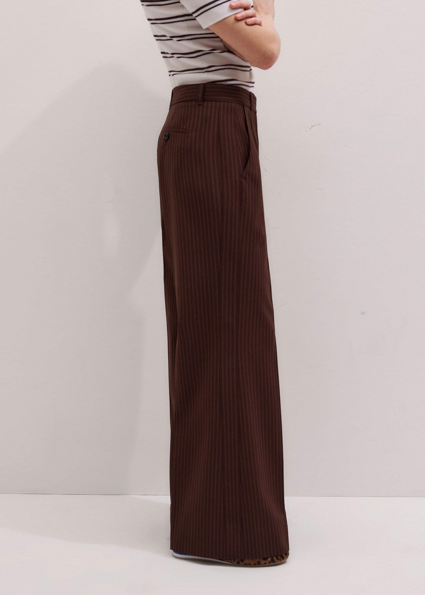 ME and EM Clothing Cinnamon Pinstripe Leg Elongator Pant