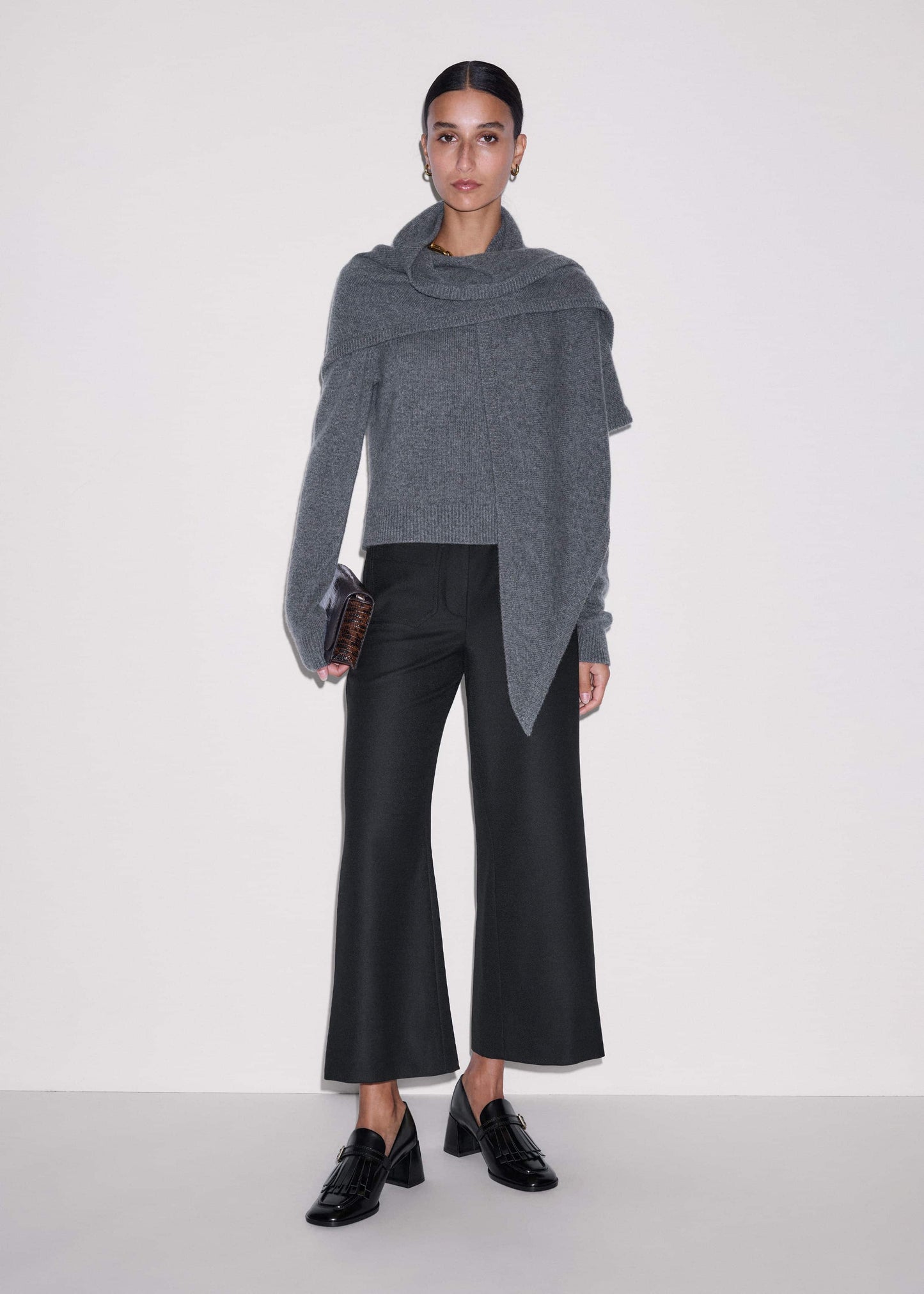 ME and EM Clothing Black Stretch Twill Patch Pocket Cropped Kick-Flare Pant