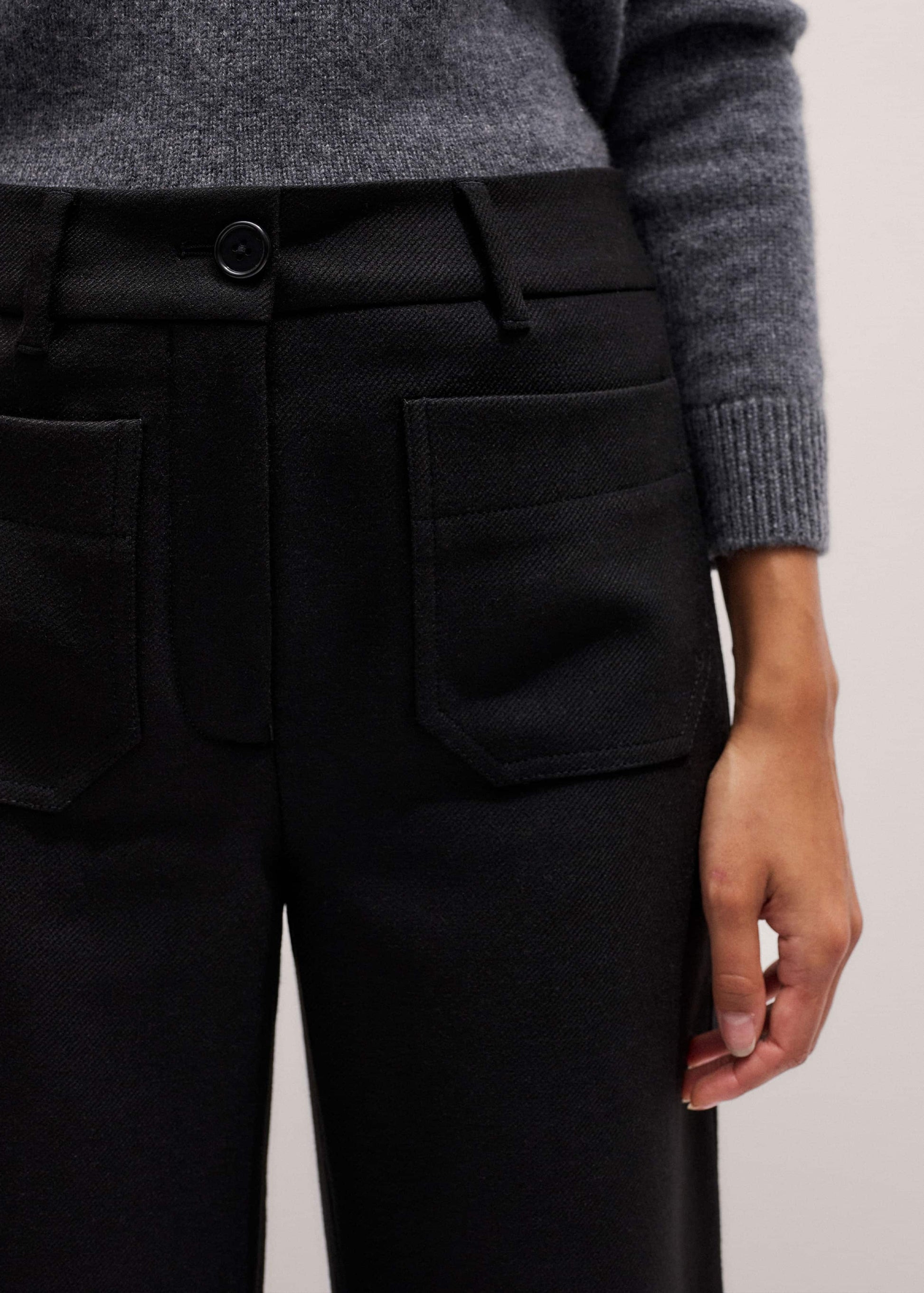 ME and EM Clothing Black Stretch Twill Patch Pocket Cropped Kick-Flare Pant