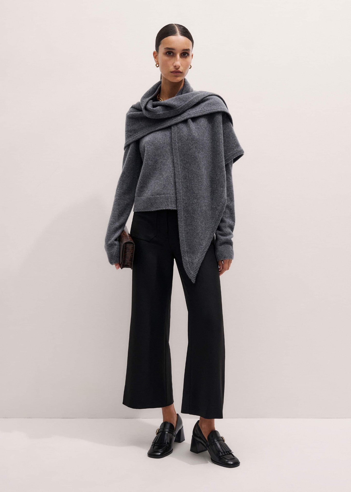 ME and EM Clothing Black Stretch Twill Patch Pocket Cropped Kick-Flare Pant