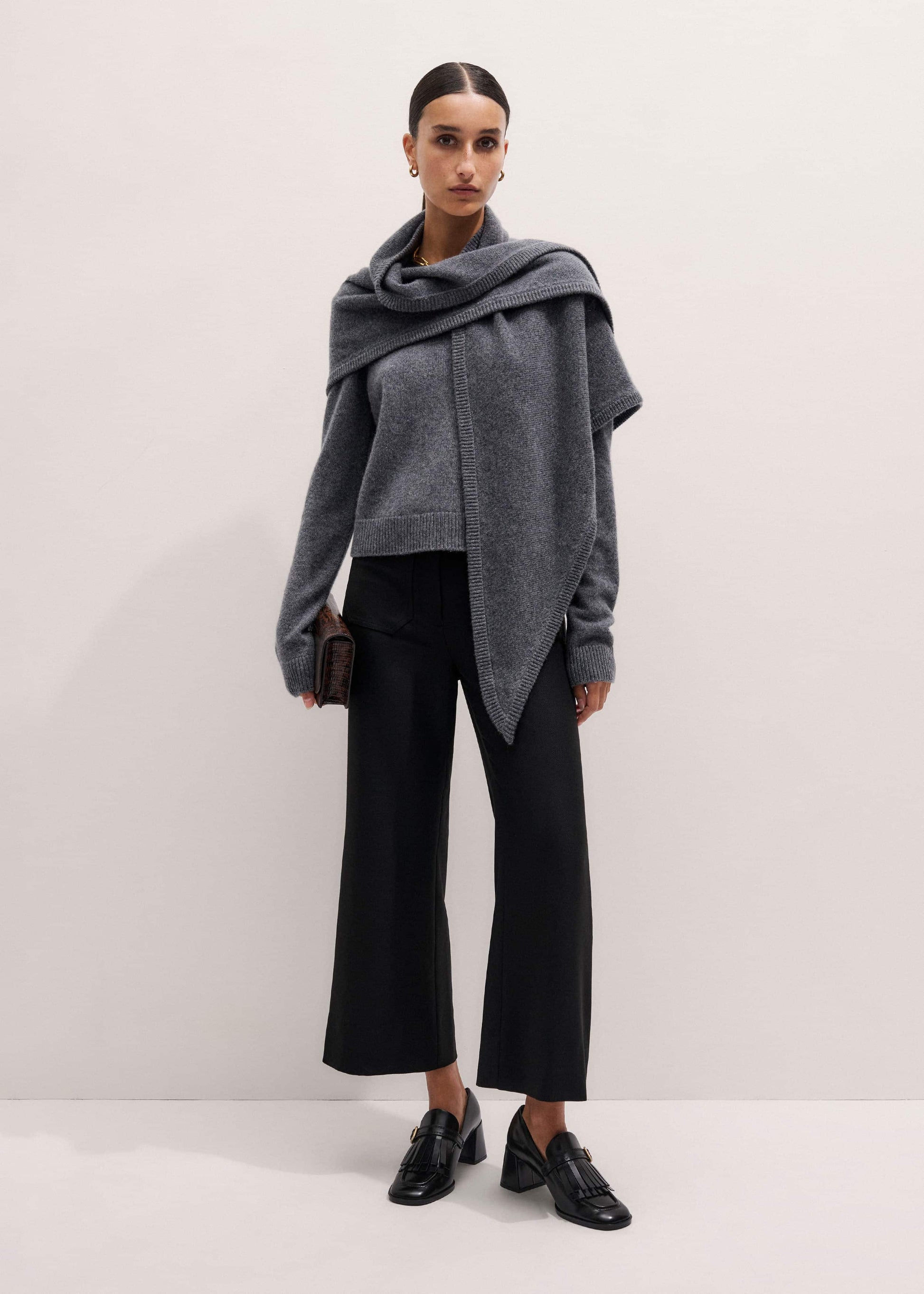 ME and EM Clothing Black Stretch Twill Patch Pocket Cropped Kick-Flare Pant