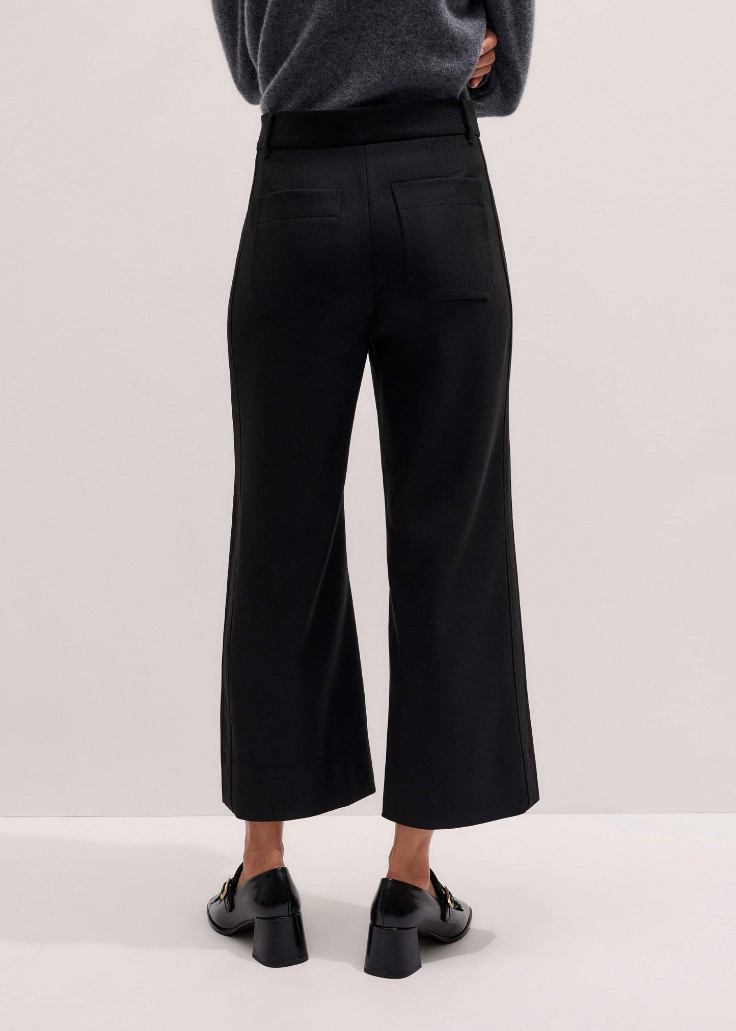 ME and EM Clothing Black Stretch Twill Patch Pocket Cropped Kick-Flare Pant
