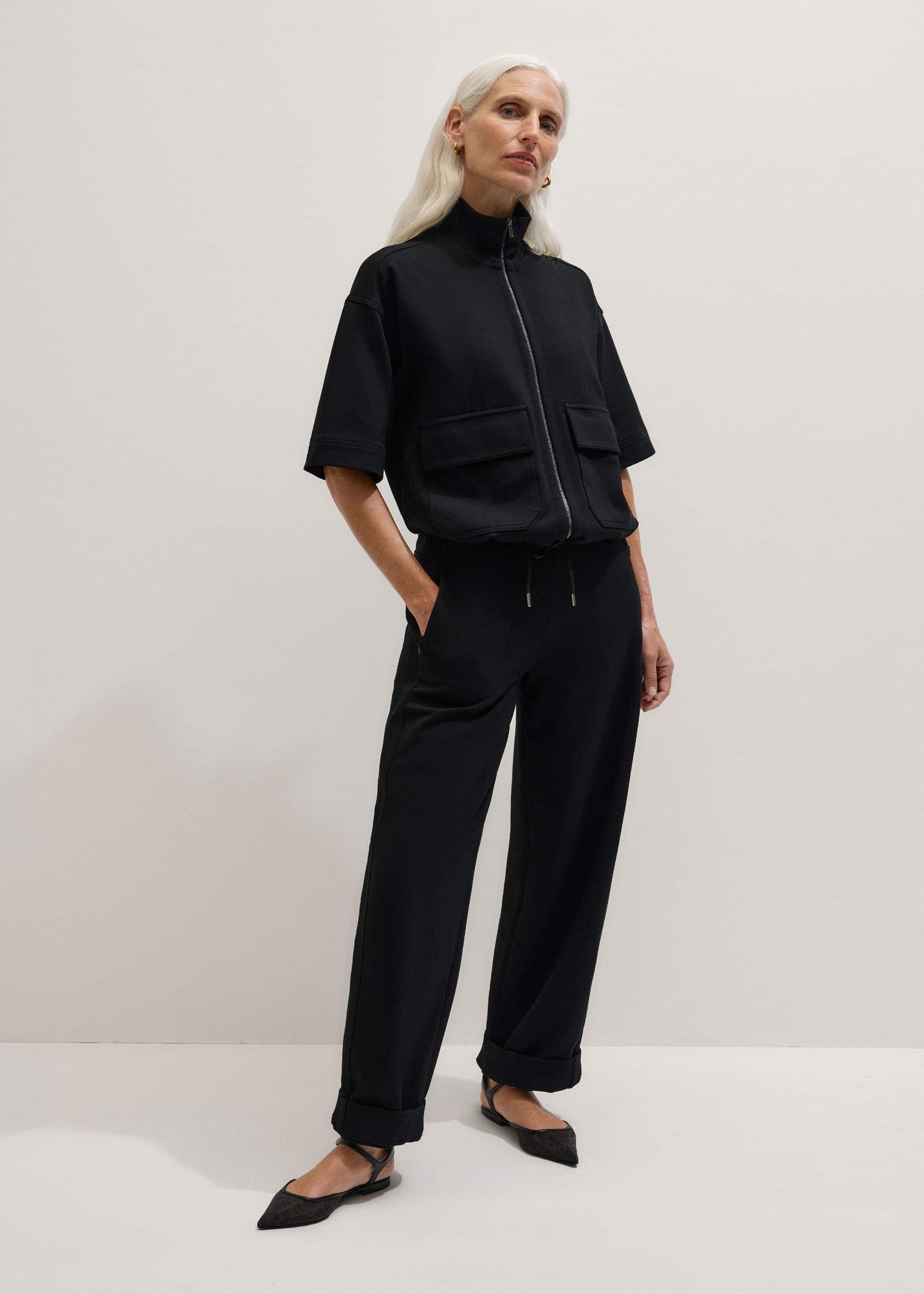 ME and EM Clothing Black Luxe Travel Tailoring Barrel-Leg Pant