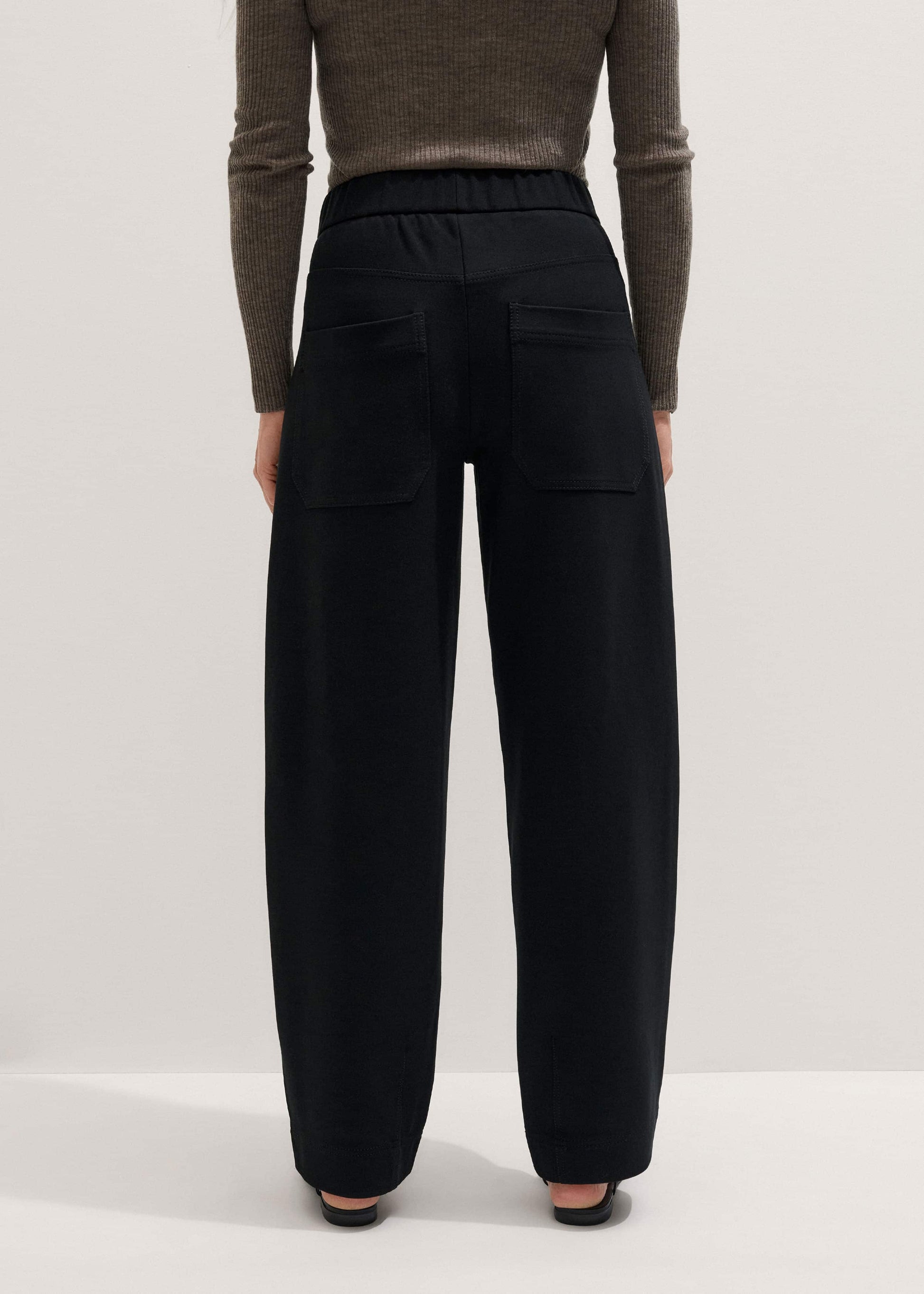 ME and EM Clothing Black Luxe Travel Tailoring Barrel-Leg Pant