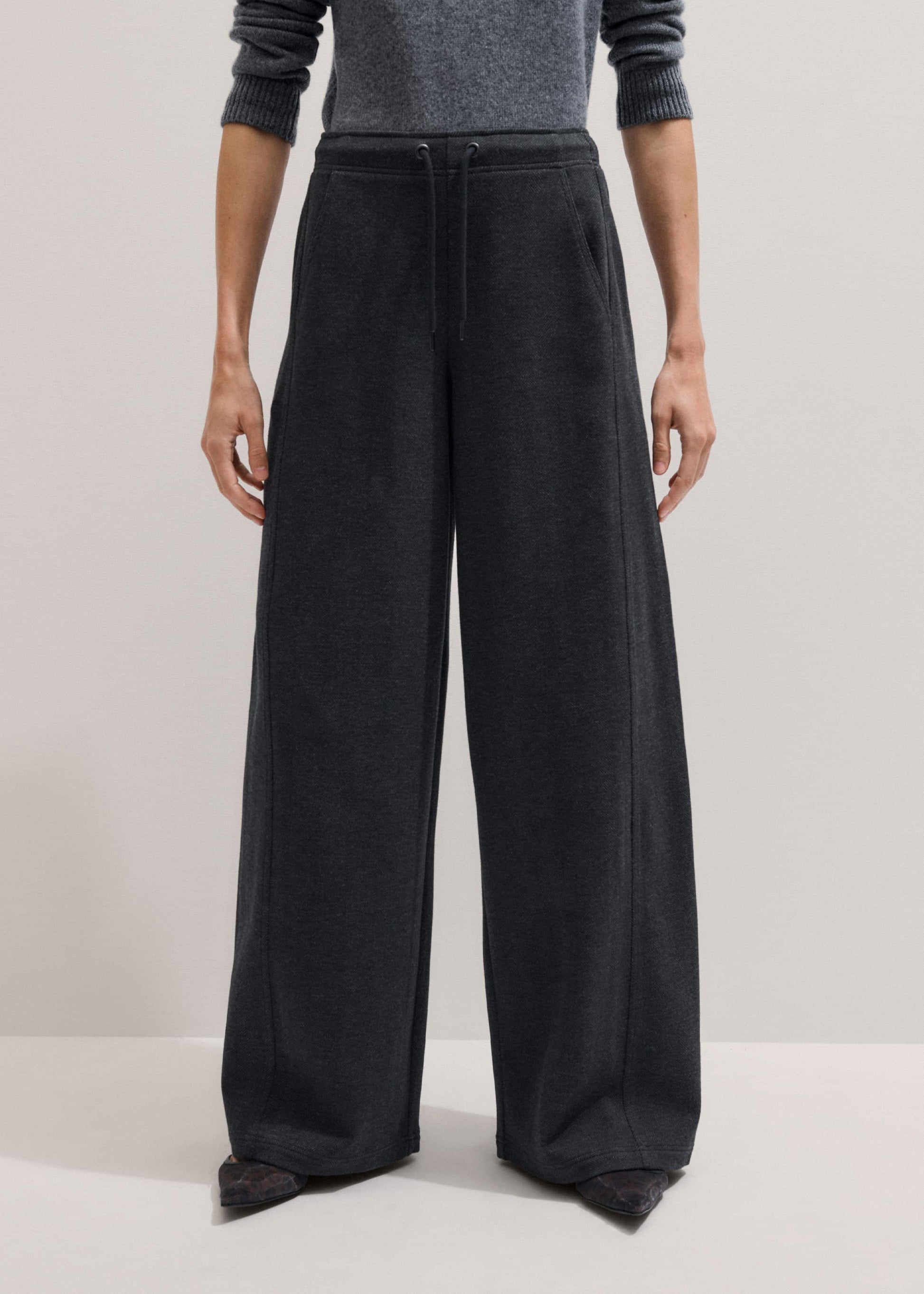 ME and EM Clothing Gray Herringbone Barrel-Leg Pant