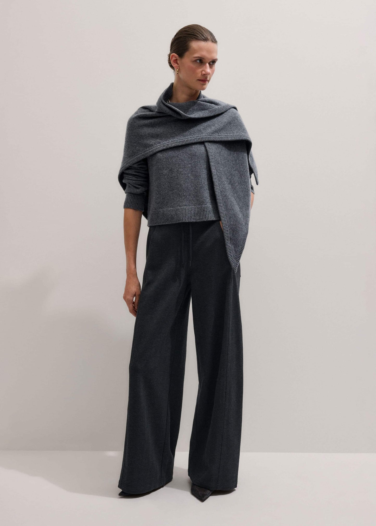 ME and EM Clothing Gray Herringbone Barrel-Leg Pant