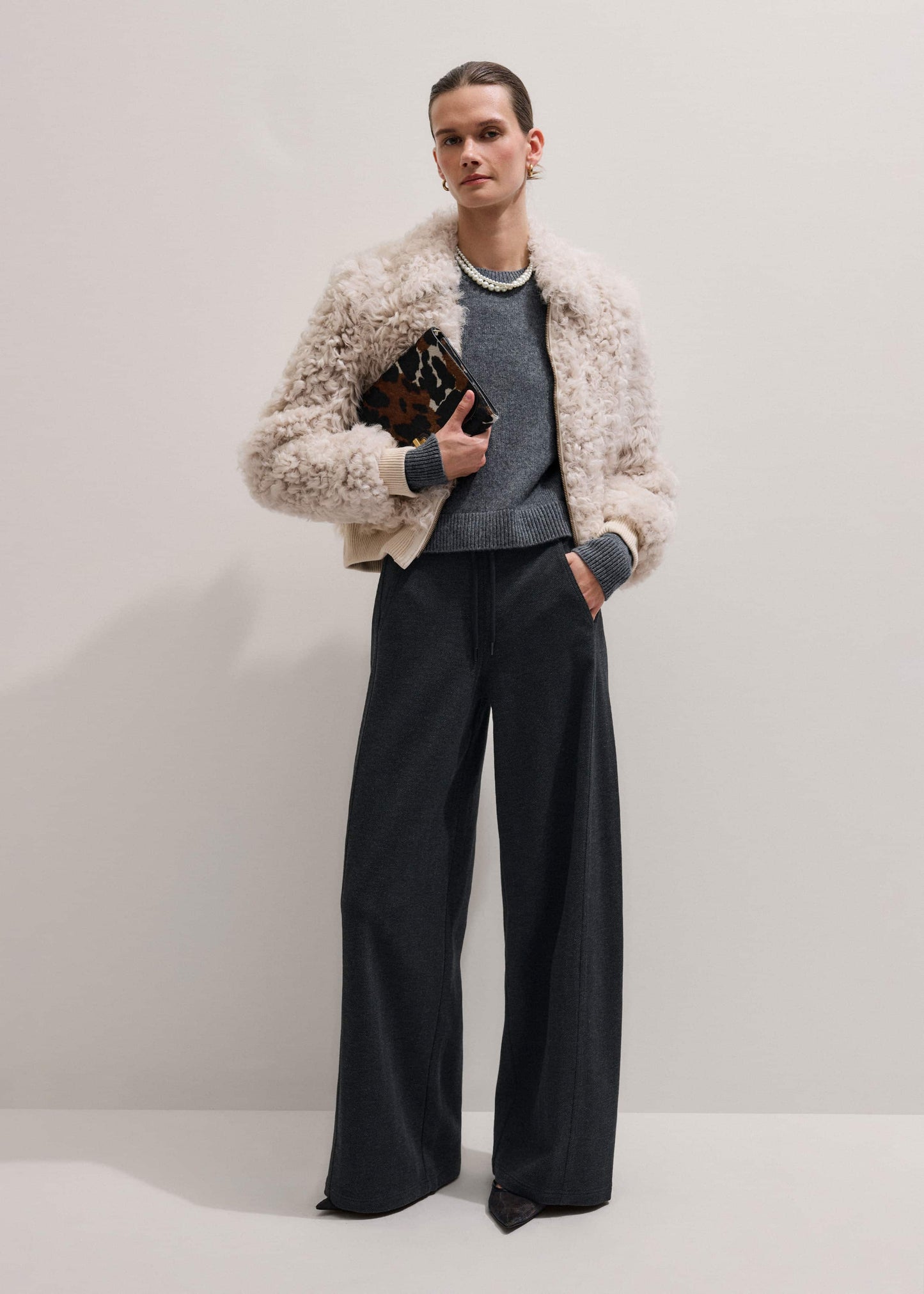 ME and EM Clothing Gray Herringbone Barrel-Leg Pant