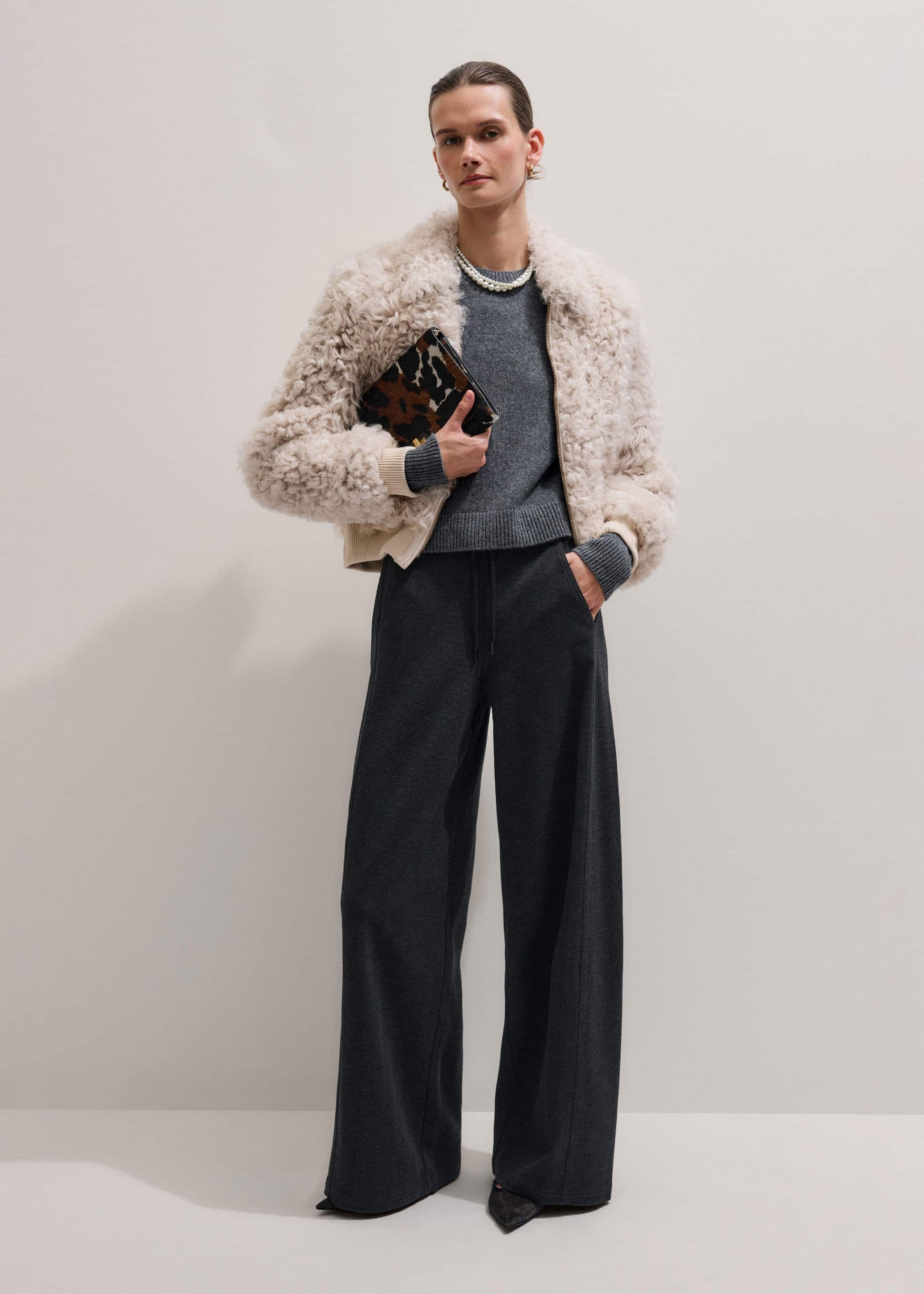 ME and EM Clothing Gray Herringbone Barrel-Leg Pant