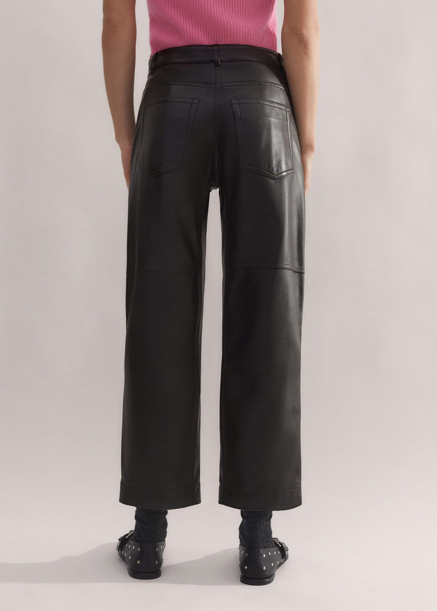 ME and EM Clothing Black Washed Leather Engineered-Leg Pant