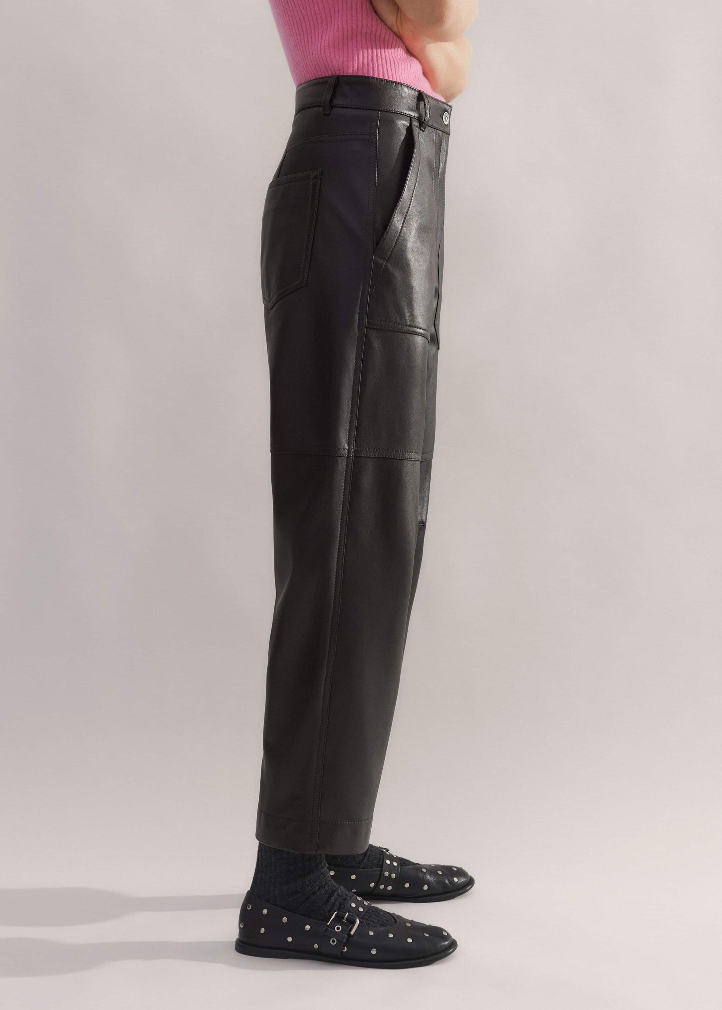ME and EM Clothing Black Washed Leather Engineered-Leg Pant