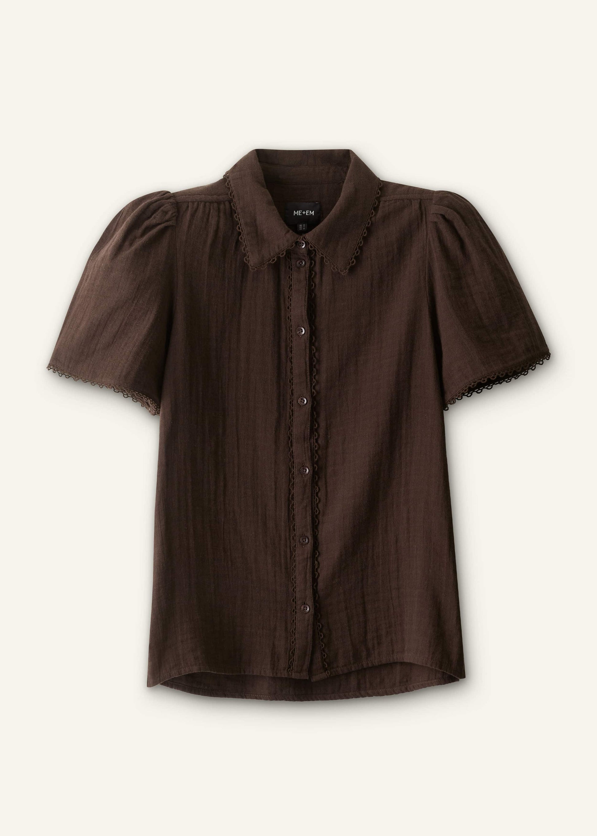 ME and EM Clothing Brown Cheesecloth Trim Detail Blouse
