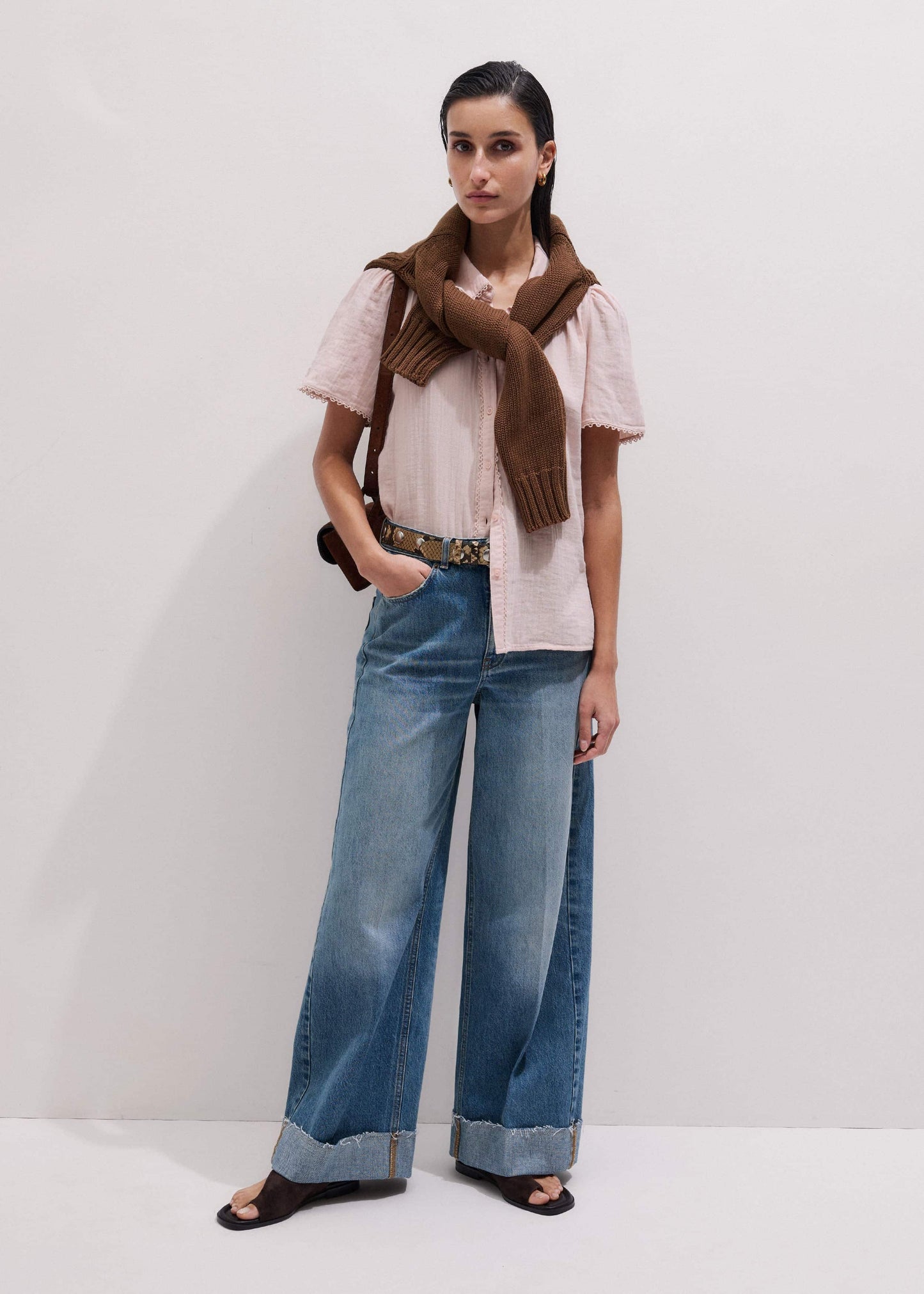 ME and EM Clothing Pink Cheesecloth Trim Detail Blouse