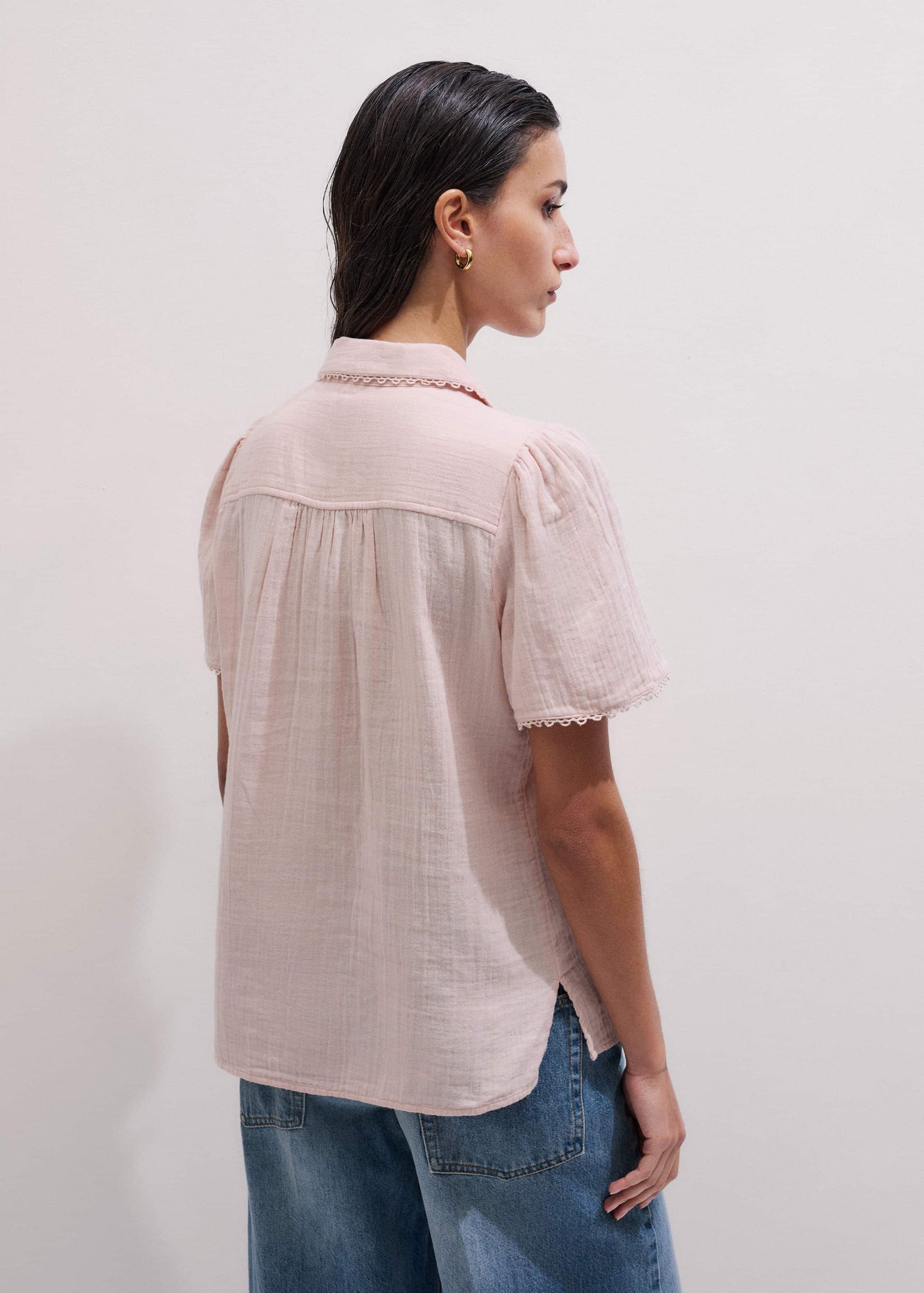 ME and EM Clothing Pink Cheesecloth Trim Detail Blouse