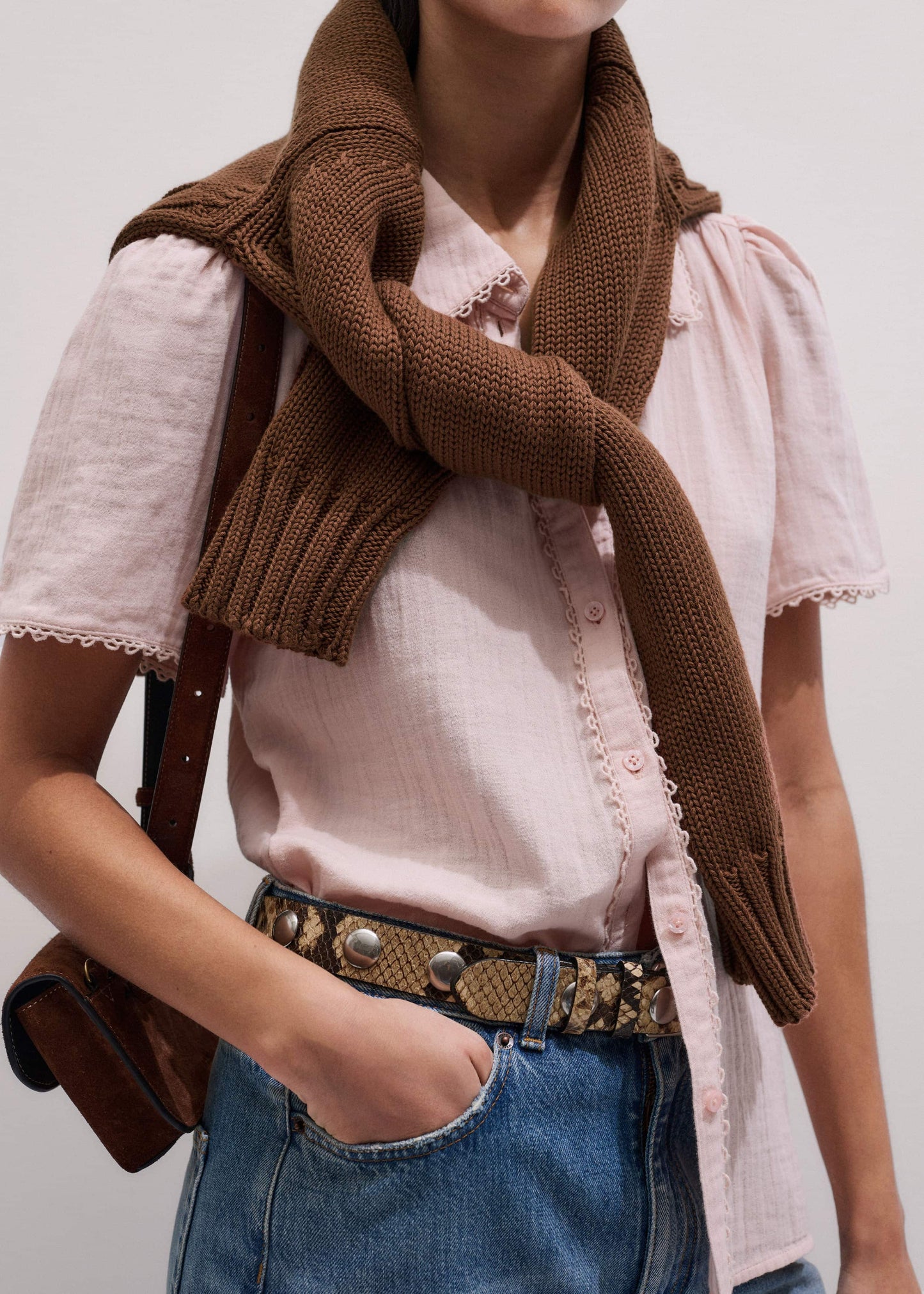 ME and EM Clothing Pink Cheesecloth Trim Detail Blouse