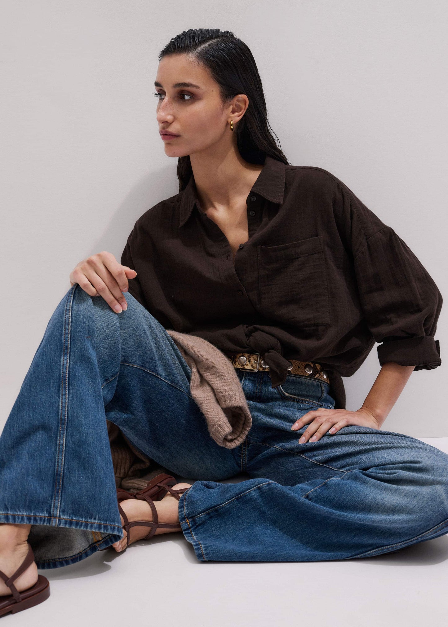 ME and EM Clothing Brown Cheesecloth Relaxed Summer Shirt