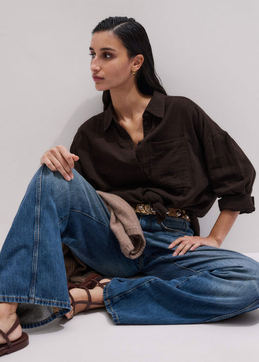 ME and EM Clothing Brown Cheesecloth Relaxed Summer Shirt