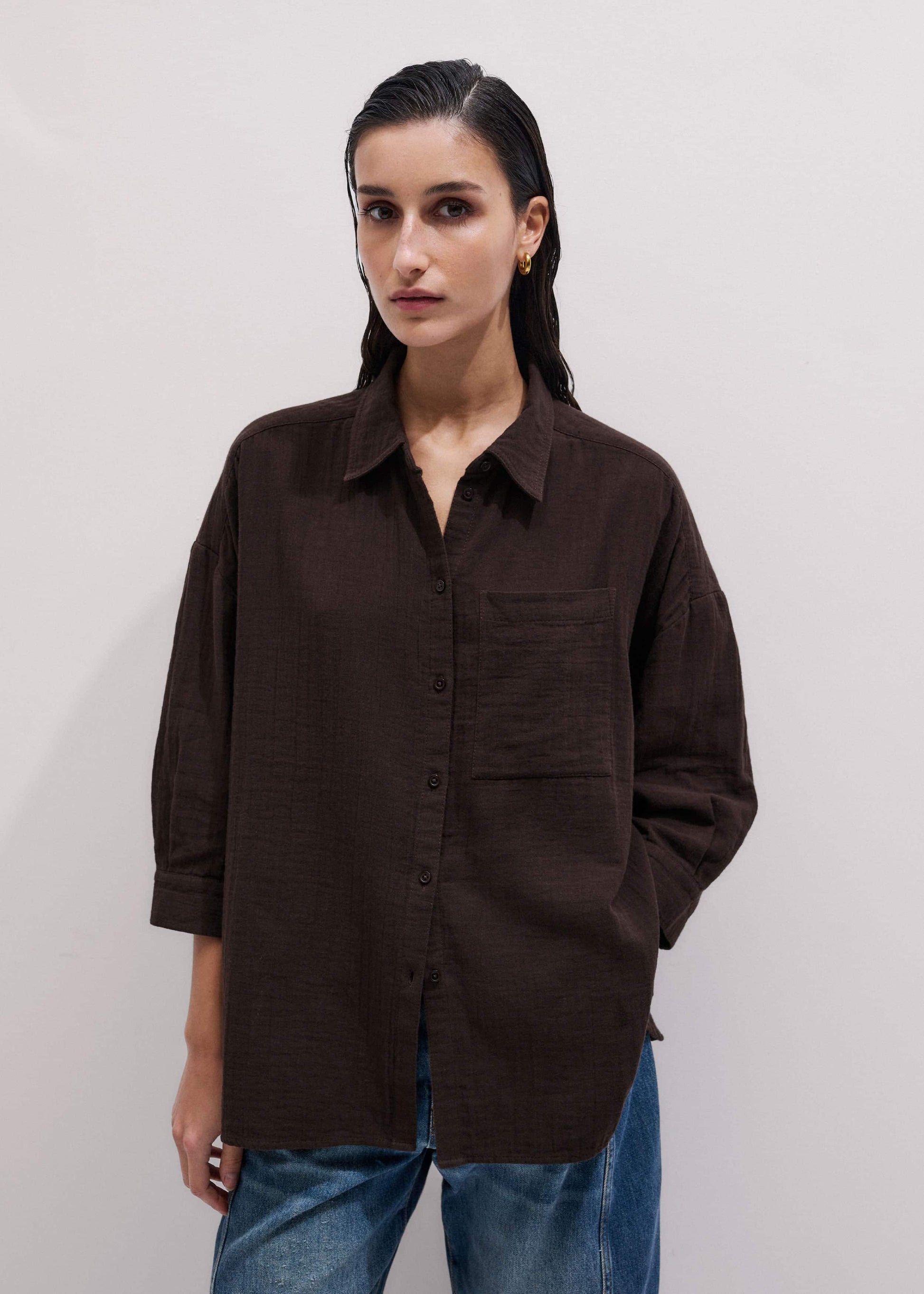 ME and EM Clothing Brown Cheesecloth Relaxed Summer Shirt