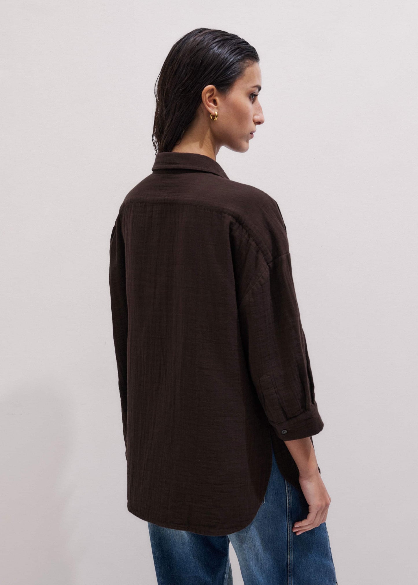 ME and EM Clothing Brown Cheesecloth Relaxed Summer Shirt