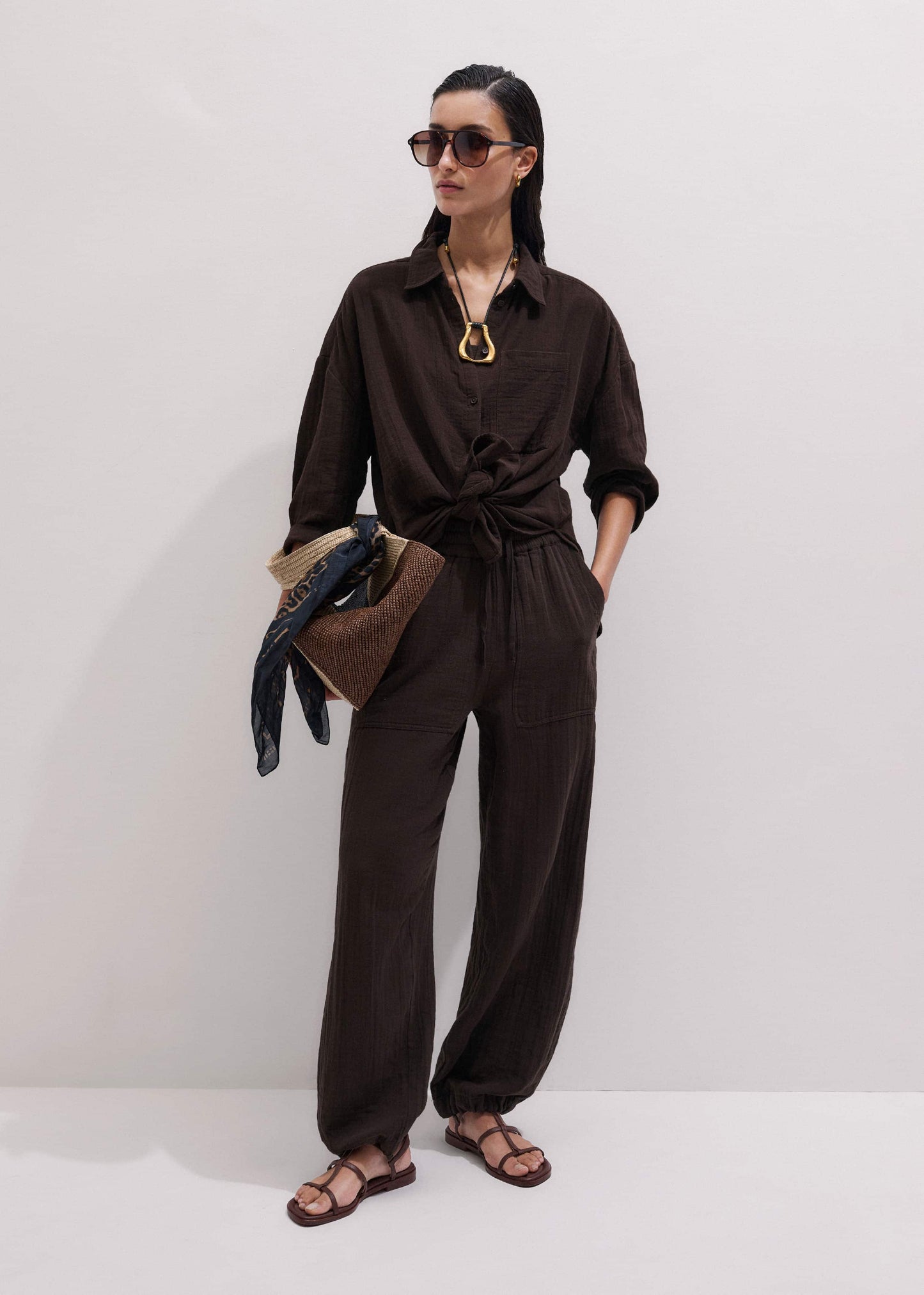 ME and EM Clothing Brown Cheesecloth Relaxed Summer Shirt