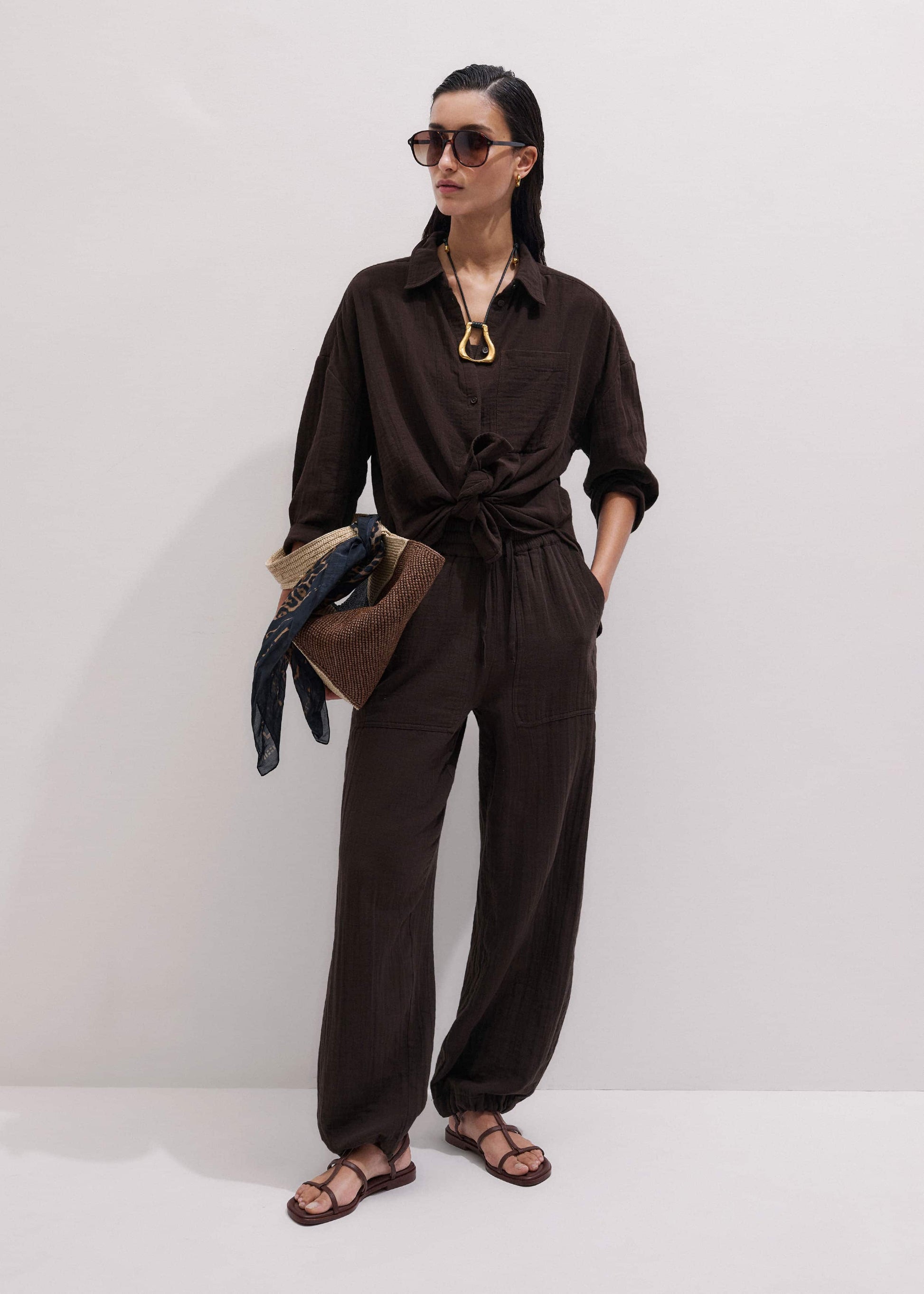 ME and EM Clothing Brown Cheesecloth Relaxed Summer Shirt