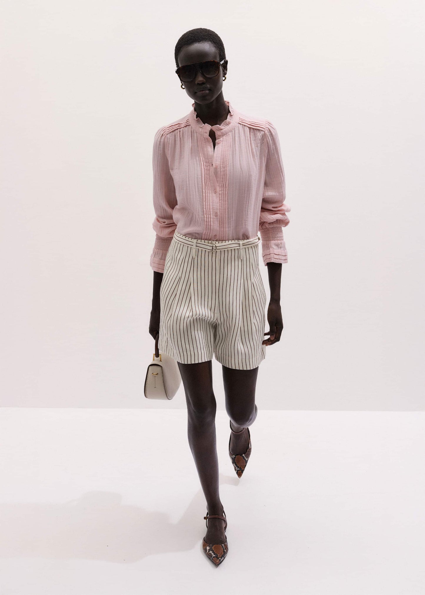 ME and EM Clothing Pink Pleat Detail Long Sleeve Cheesecloth Blouse
