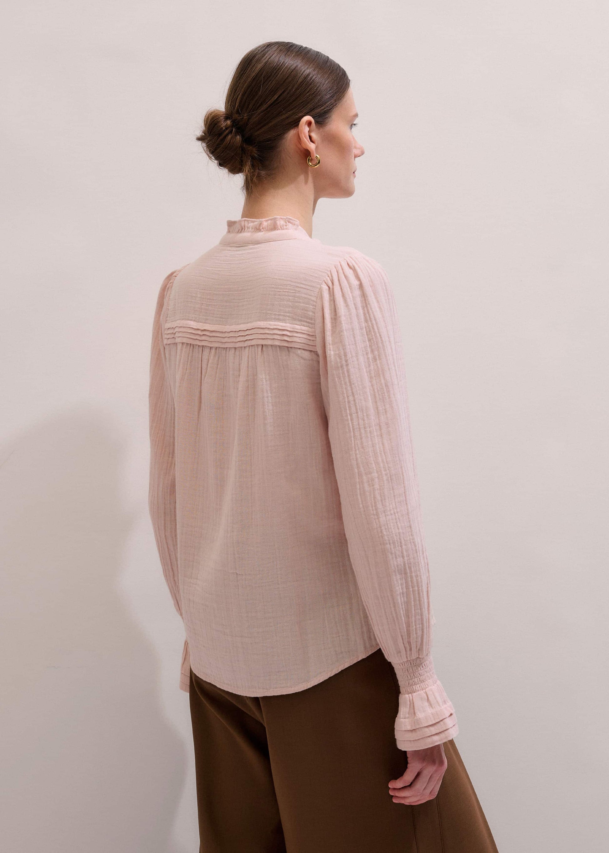 ME and EM Clothing Pink Pleat Detail Long Sleeve Cheesecloth Blouse
