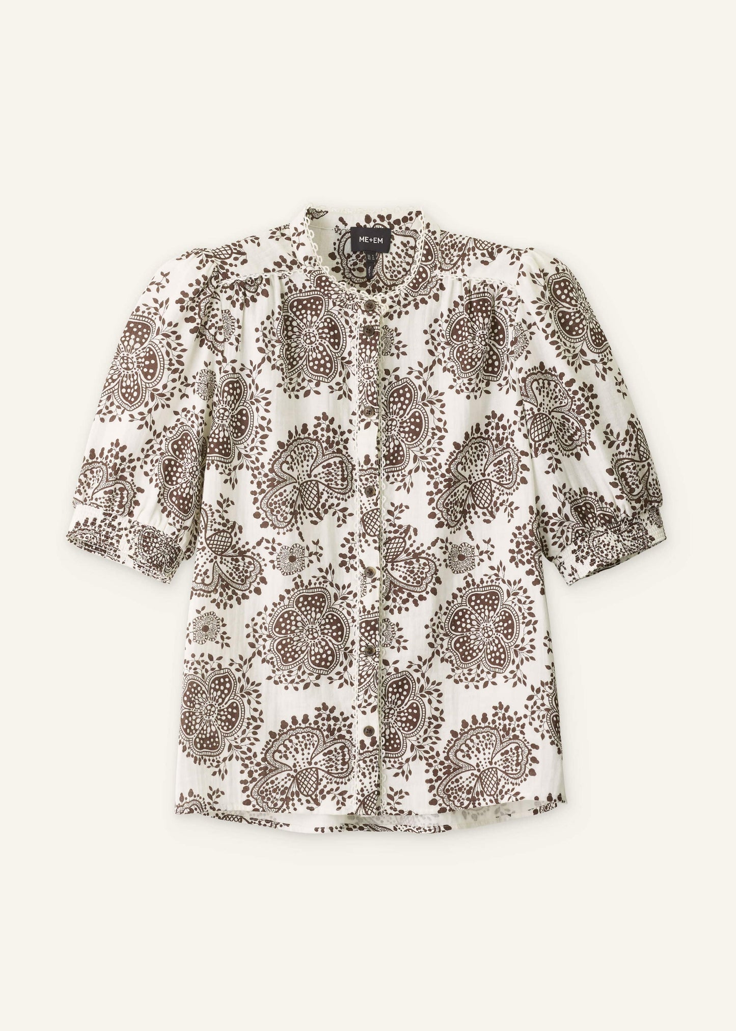 ME and EM Clothing White Cheesecloth In-Full-Bloom Print Straight Blouse