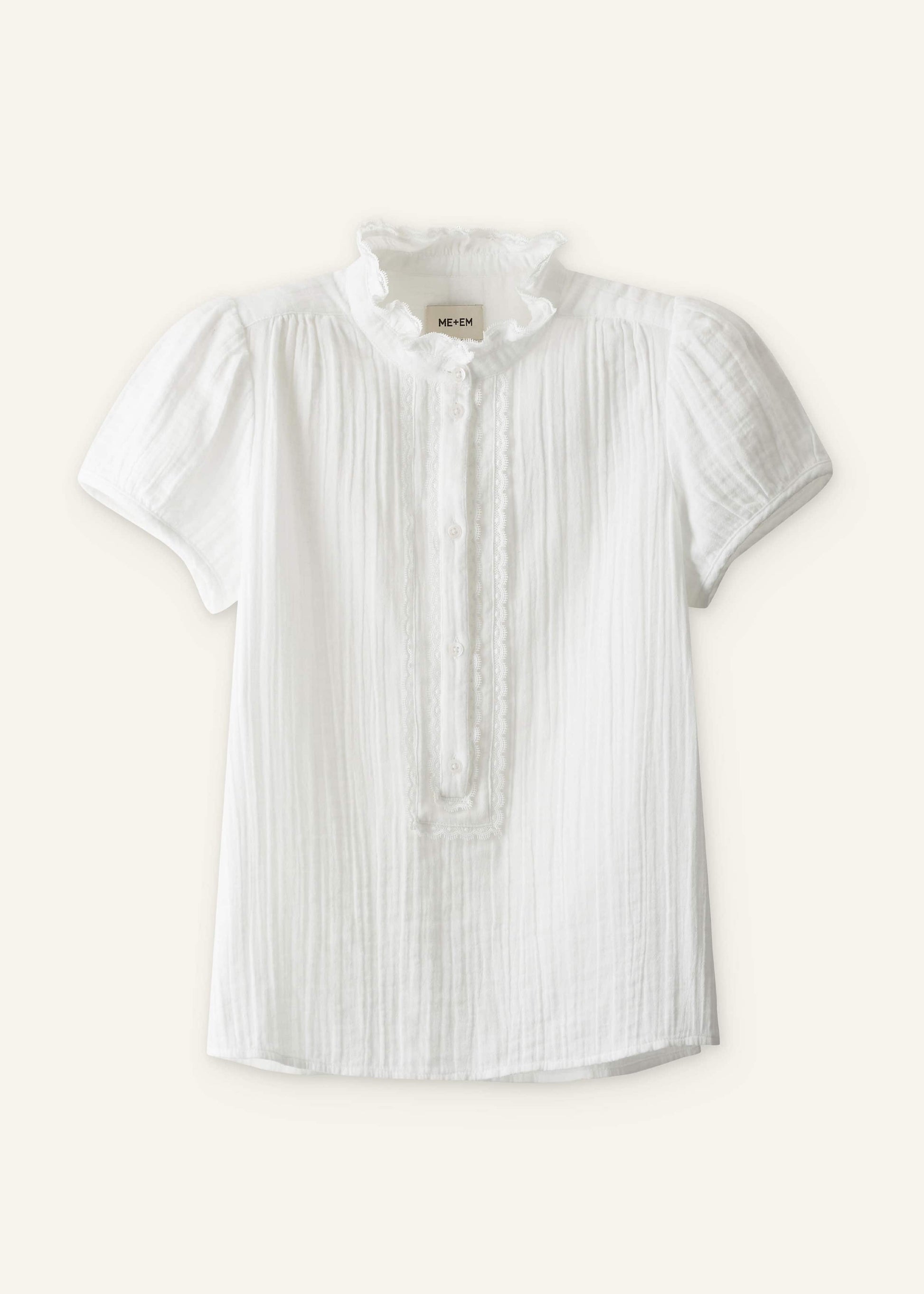 ME and EM Clothing White Straight Cheesecloth Cap-Sleeve Blouse
