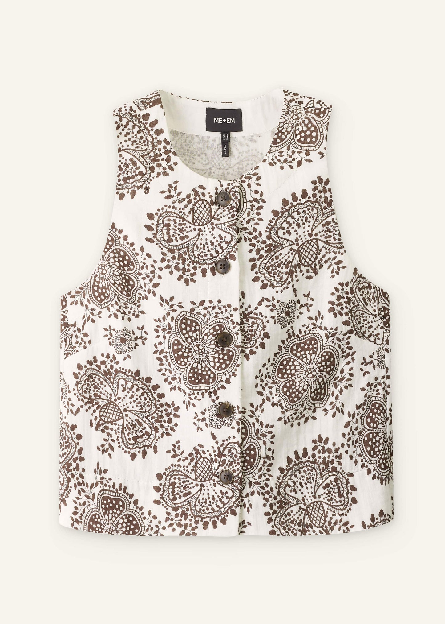 ME and EM Clothing White Cheesecloth Full Bloom Print Short Straight Top