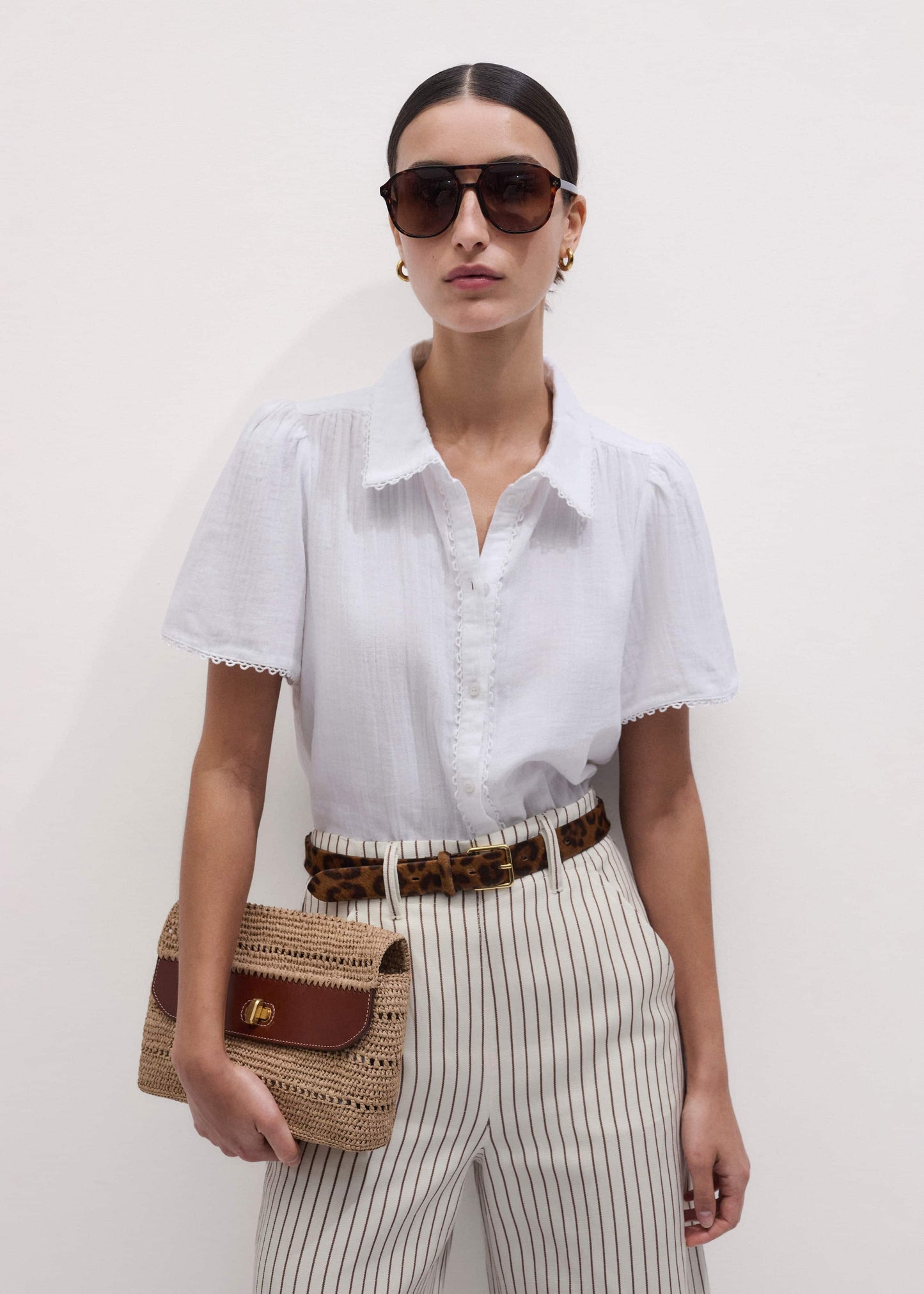 ME and EM Clothing White Cheesecloth Trim Detail Blouse