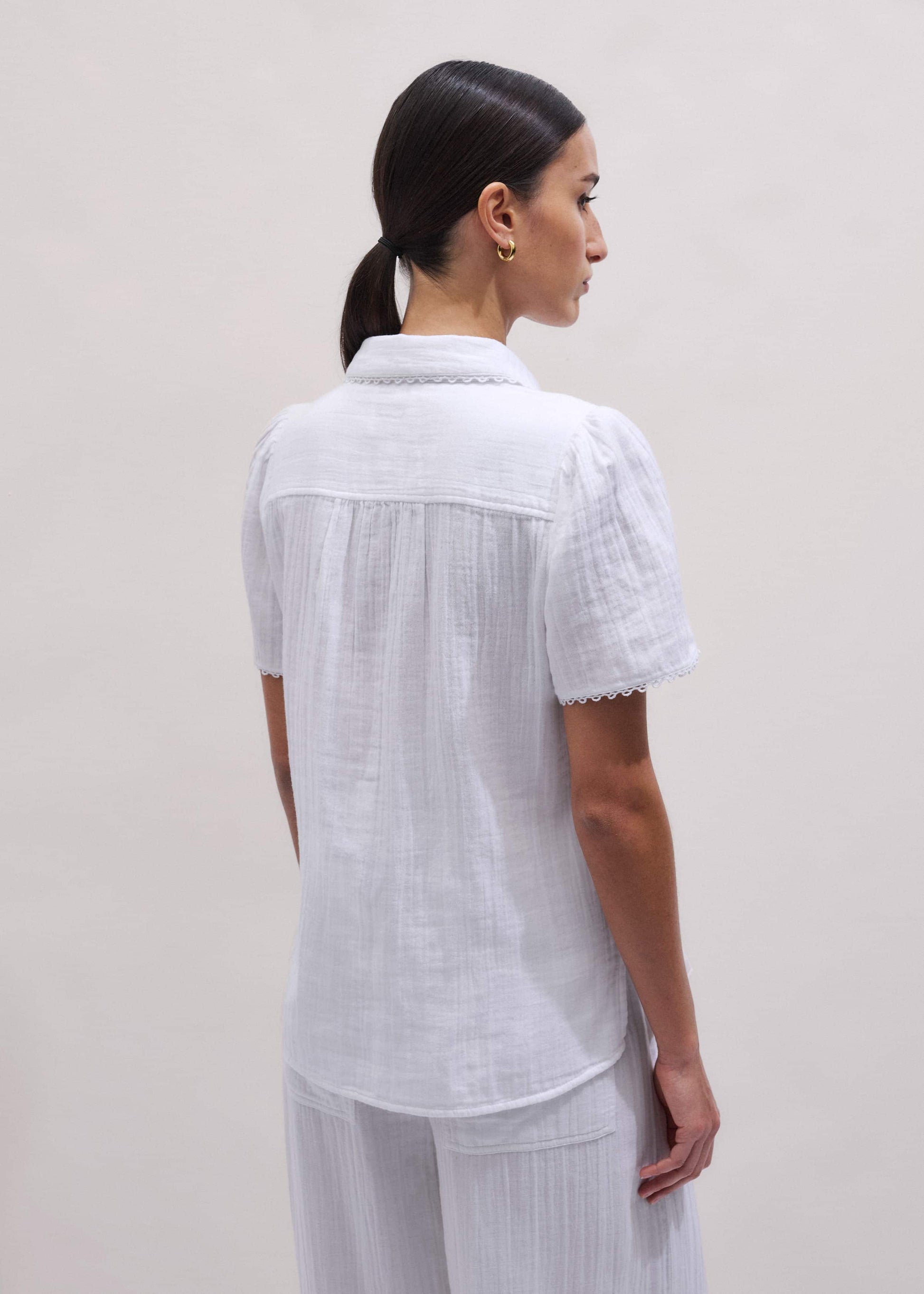 ME and EM Clothing White Cheesecloth Trim Detail Blouse