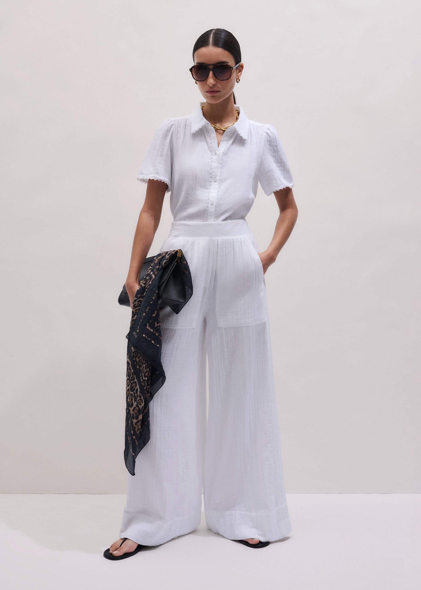 ME and EM Clothing White Cheesecloth Trim Detail Blouse