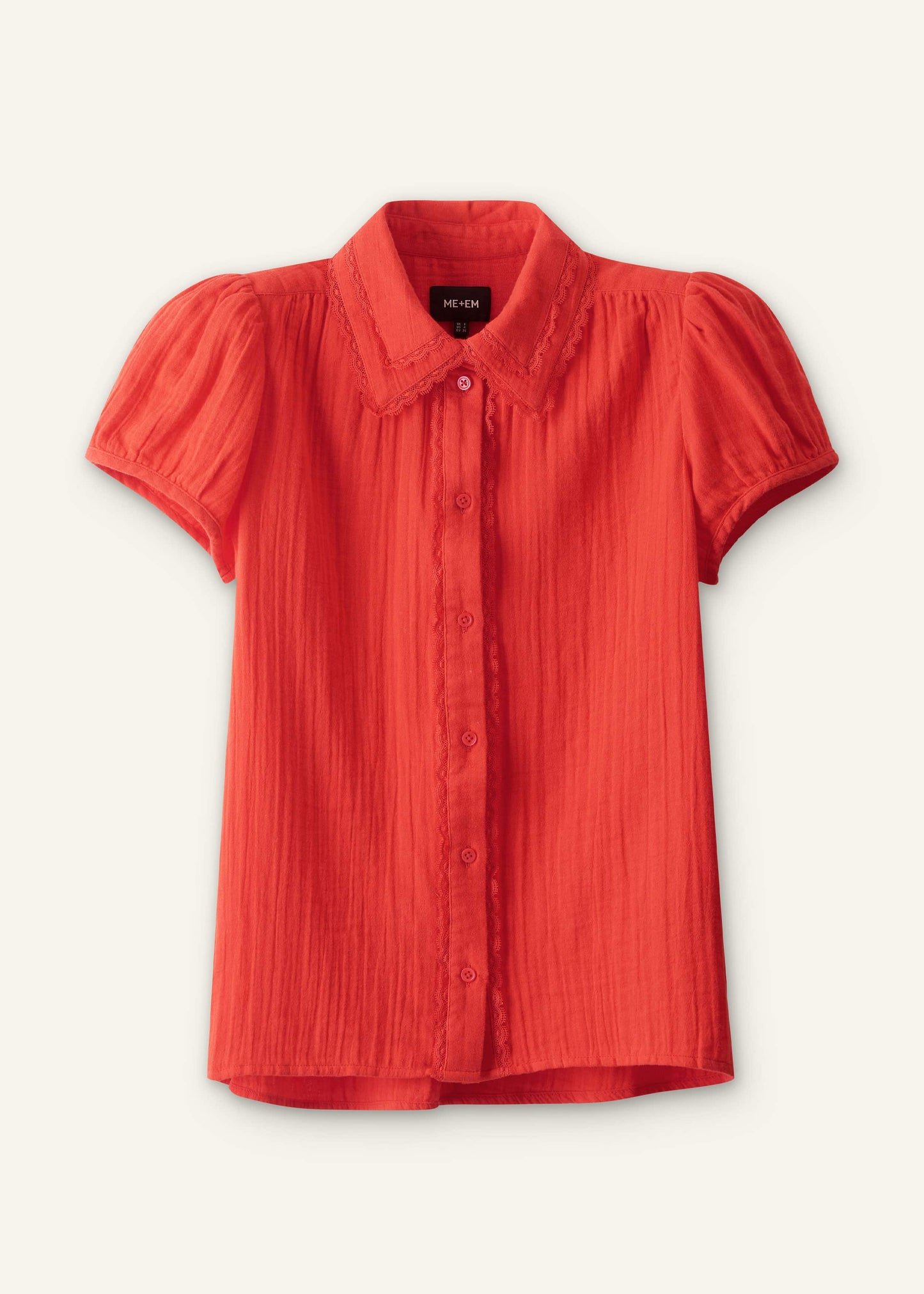 ME and EM Clothing Red Cheesecloth Cap-Sleeve Blouse