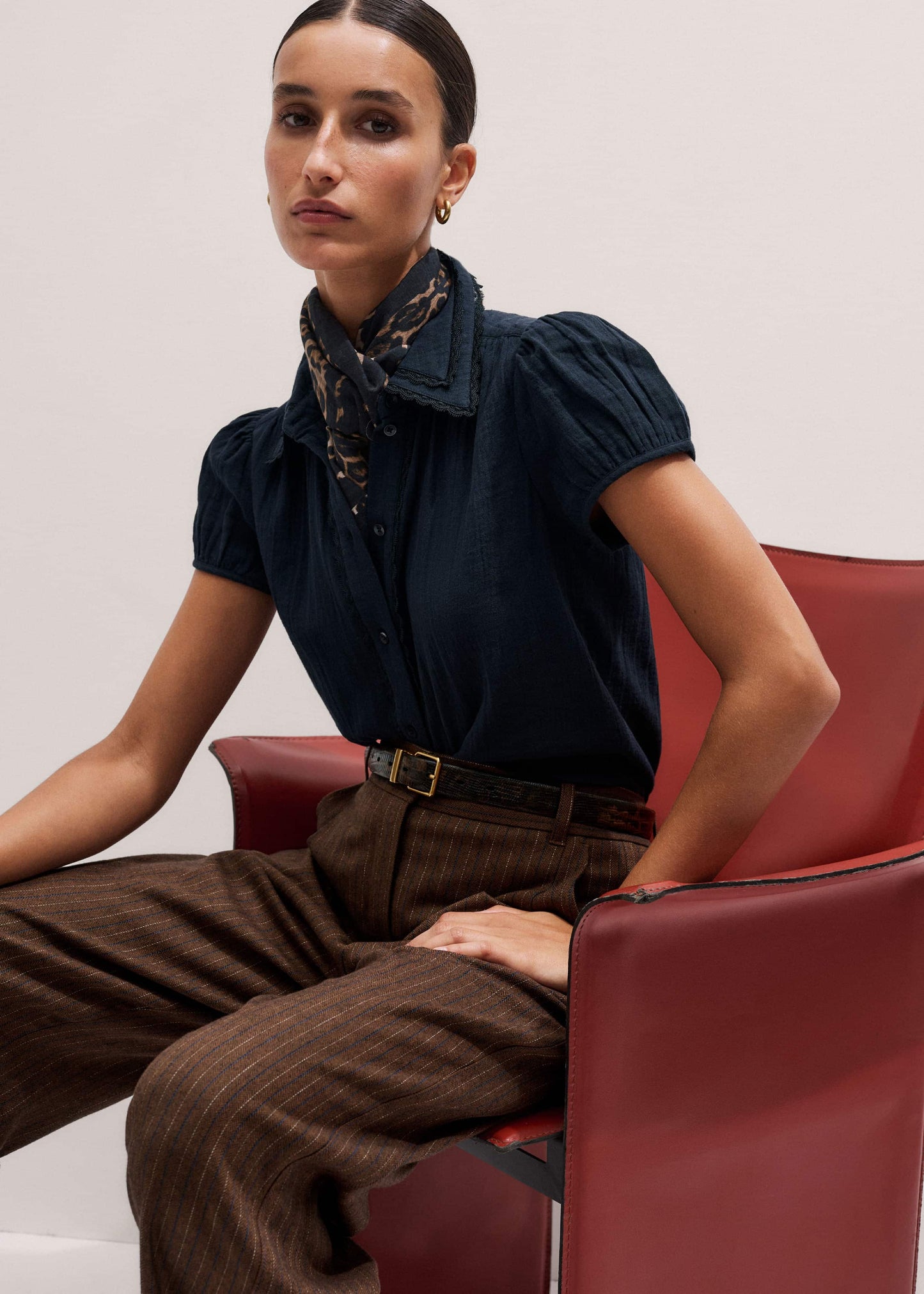 ME and EM Clothing Navy Cheesecloth Cap-Sleeve Blouse