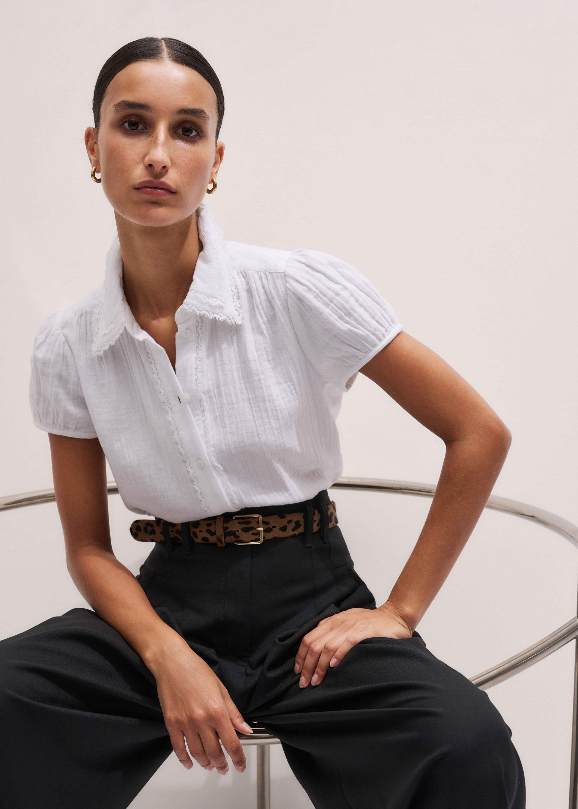 ME and EM Clothing White Cheesecloth Cap-Sleeve Blouse