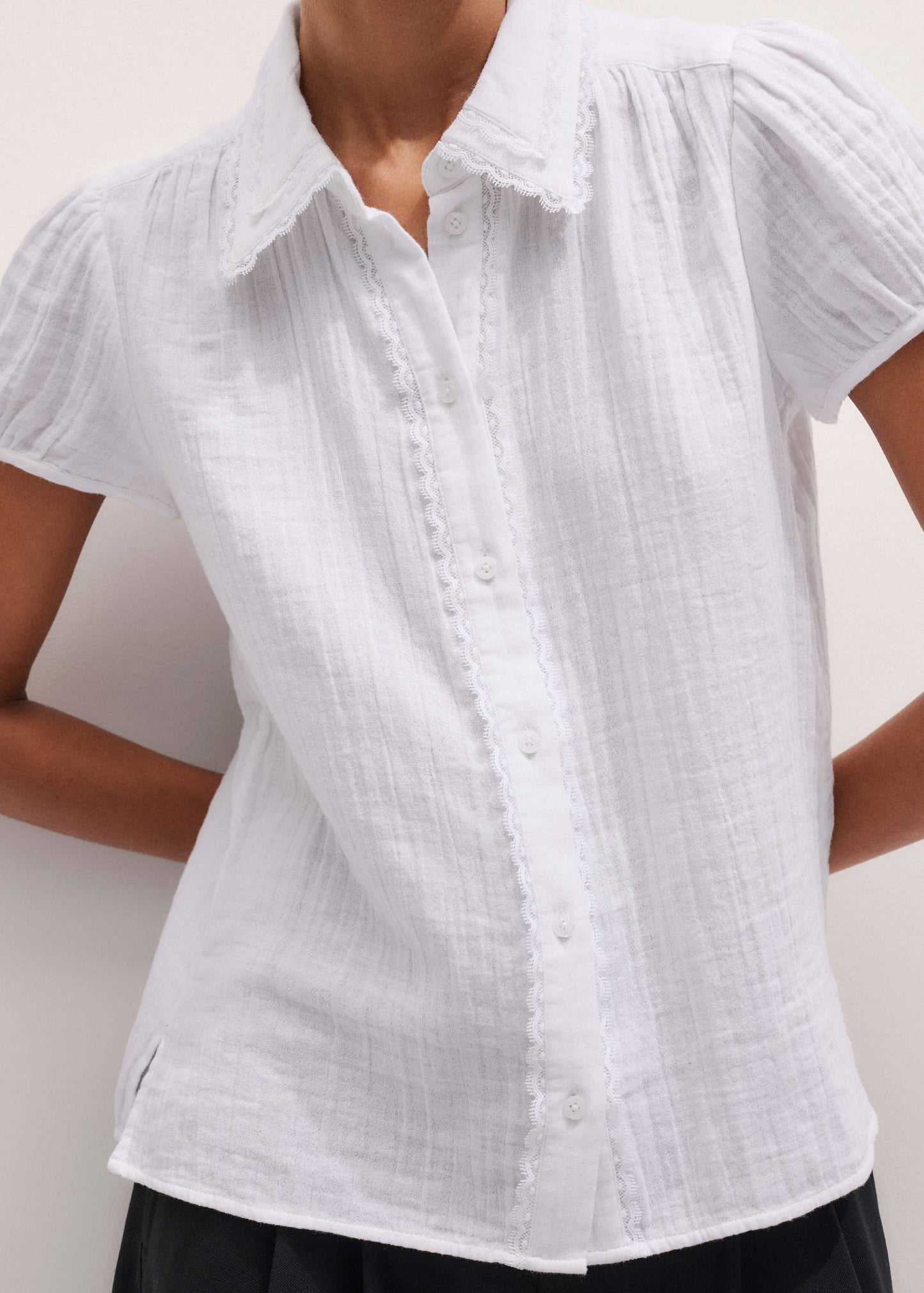 ME and EM Clothing White Cheesecloth Cap-Sleeve Blouse