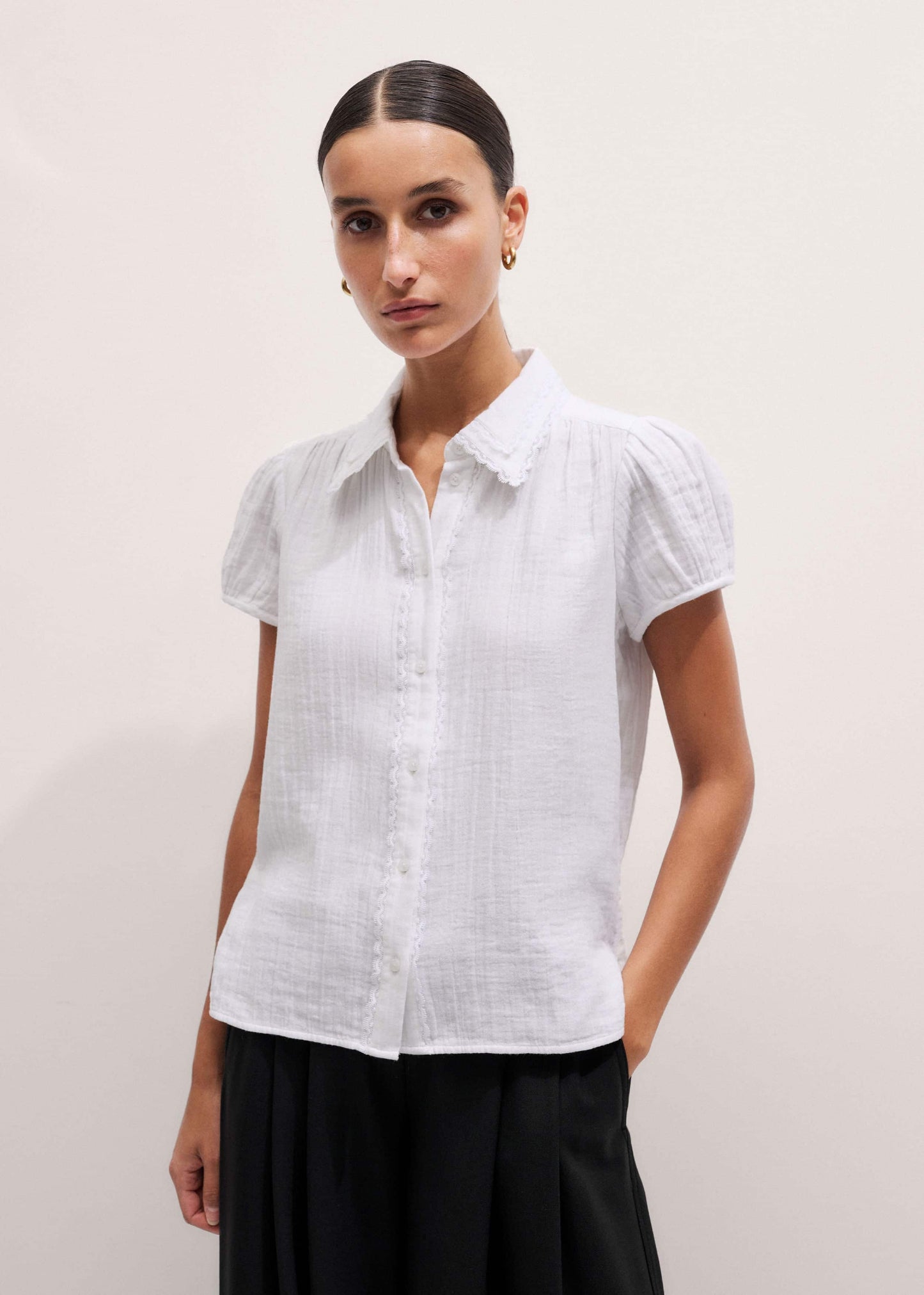ME and EM Clothing White Cheesecloth Cap-Sleeve Blouse