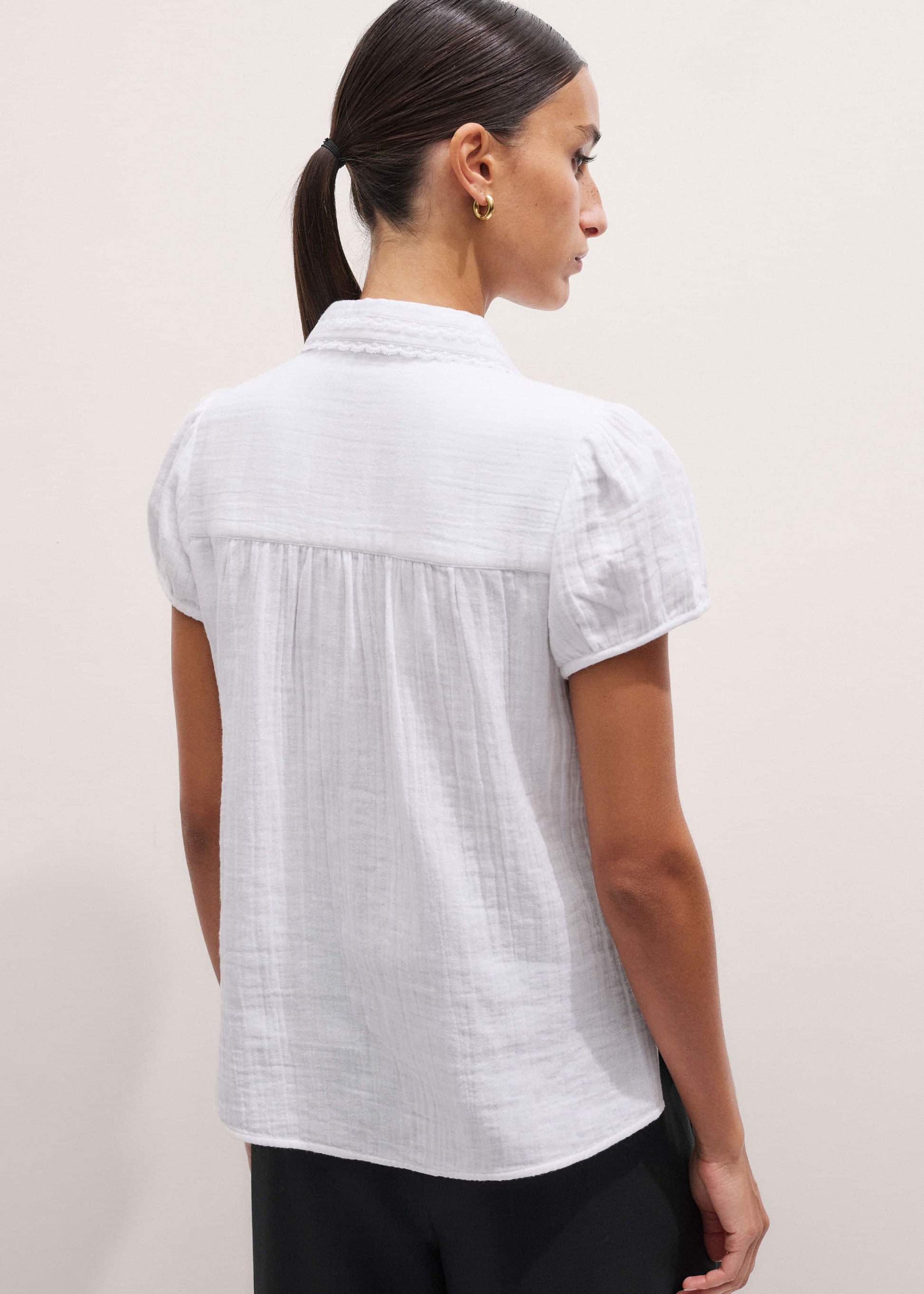 ME and EM Clothing White Cheesecloth Cap-Sleeve Blouse