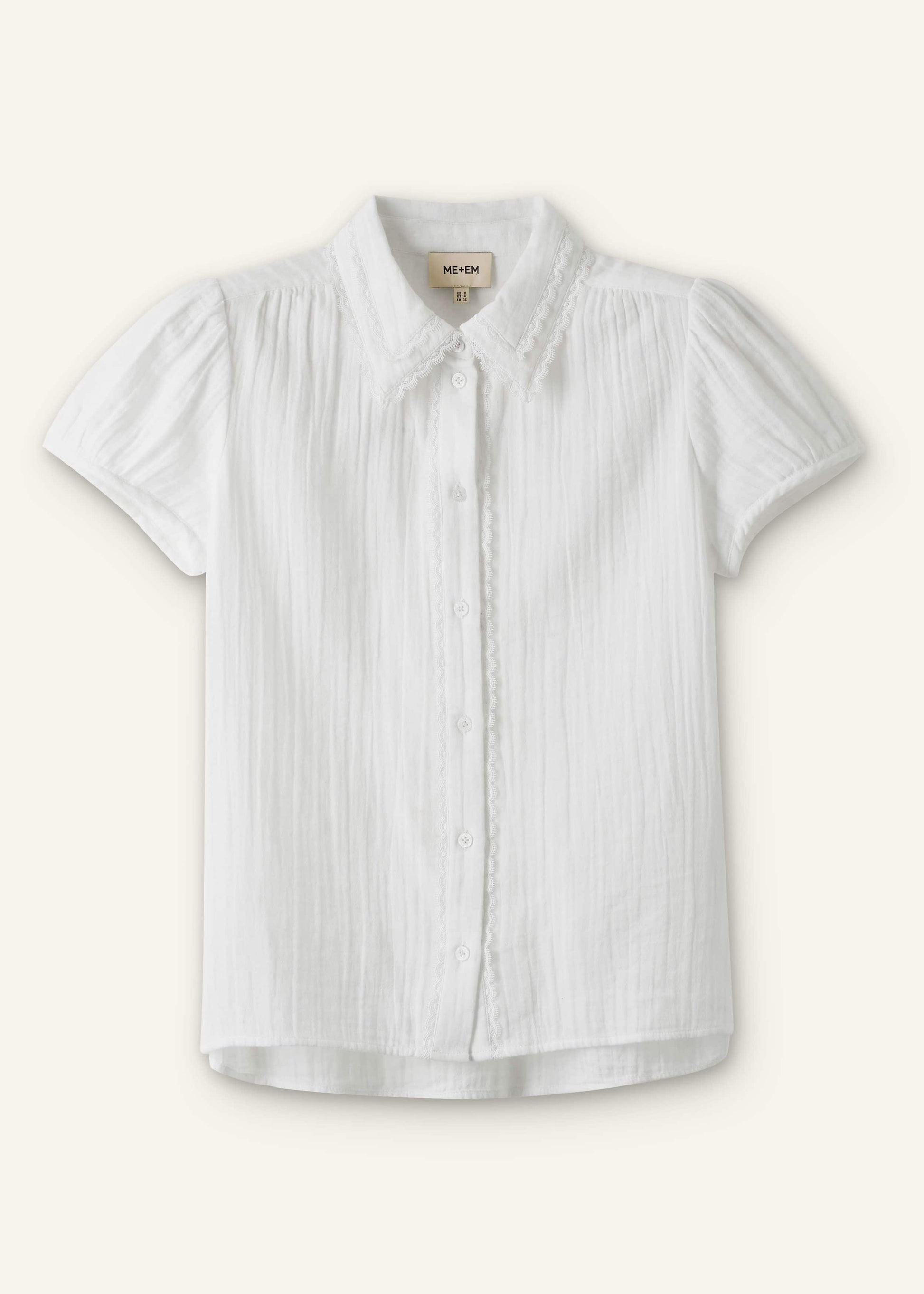 ME and EM Clothing White Cheesecloth Cap-Sleeve Blouse